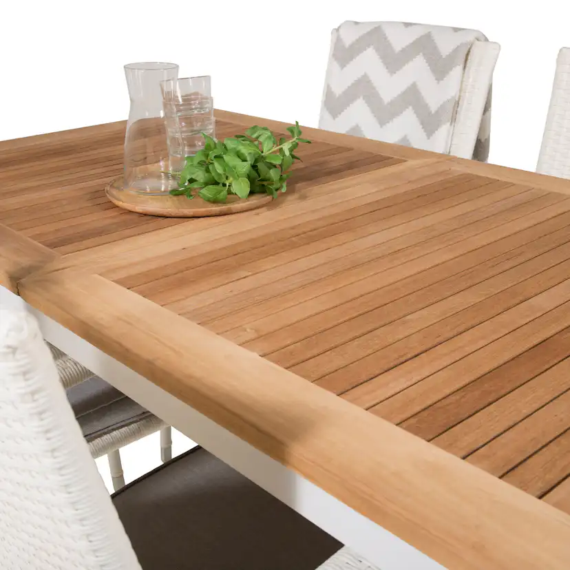 Panama Dining Table 160/240*90 - White Alu / Teak+Anna Arm C Vit/Natur, Blanka Ben