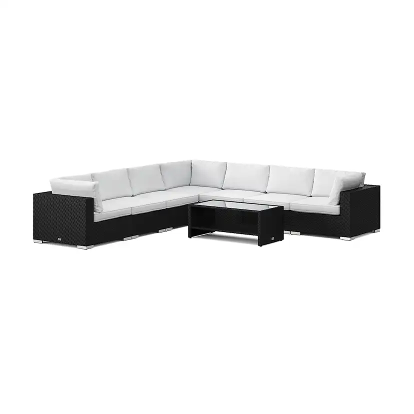 Loungegrupp Comfort Garden Bahamas utomhus hörnsoffa 7-sits vändbar och bord med hylla