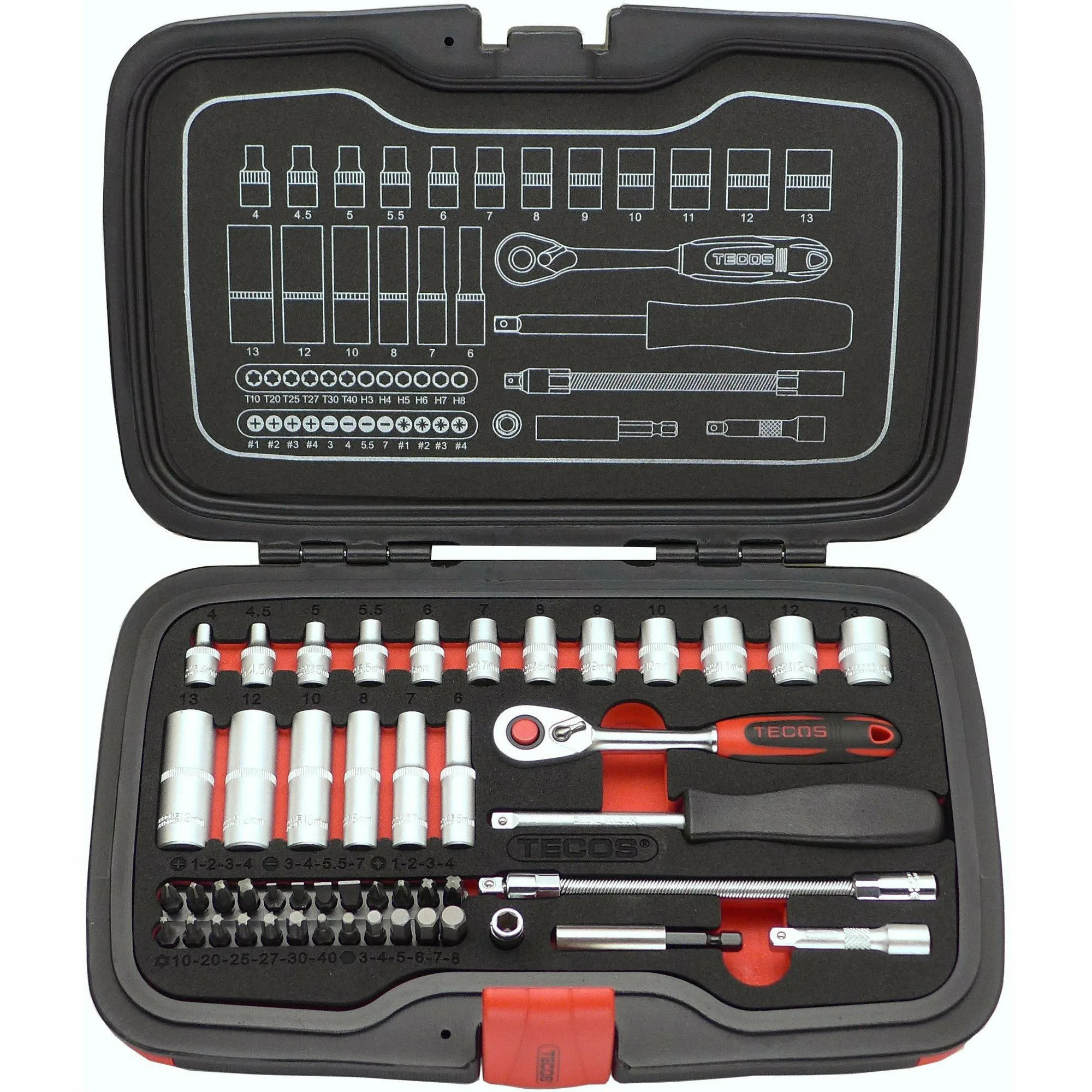 Hylsnyckelset Tecos 1/4 Tum 48 dl