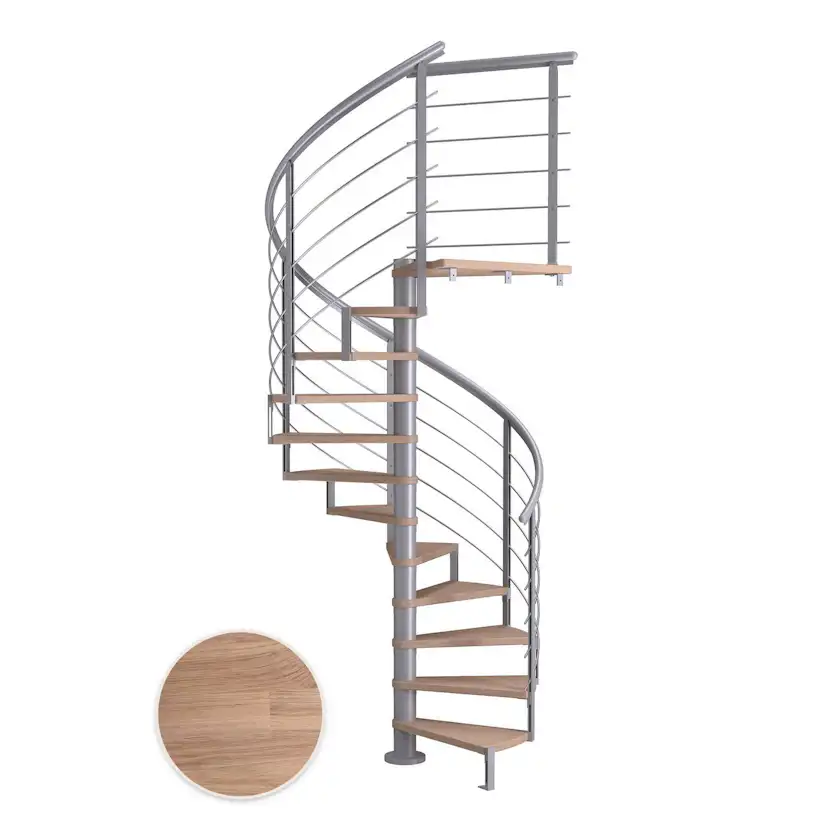 MONTREAL spiral ek vit oljad pearl grey DESIGN 14T Ø140 Pearl Grey, D: 1400 mm, Golv till golv höjd: 3120-3570 mm, 14+1 steg