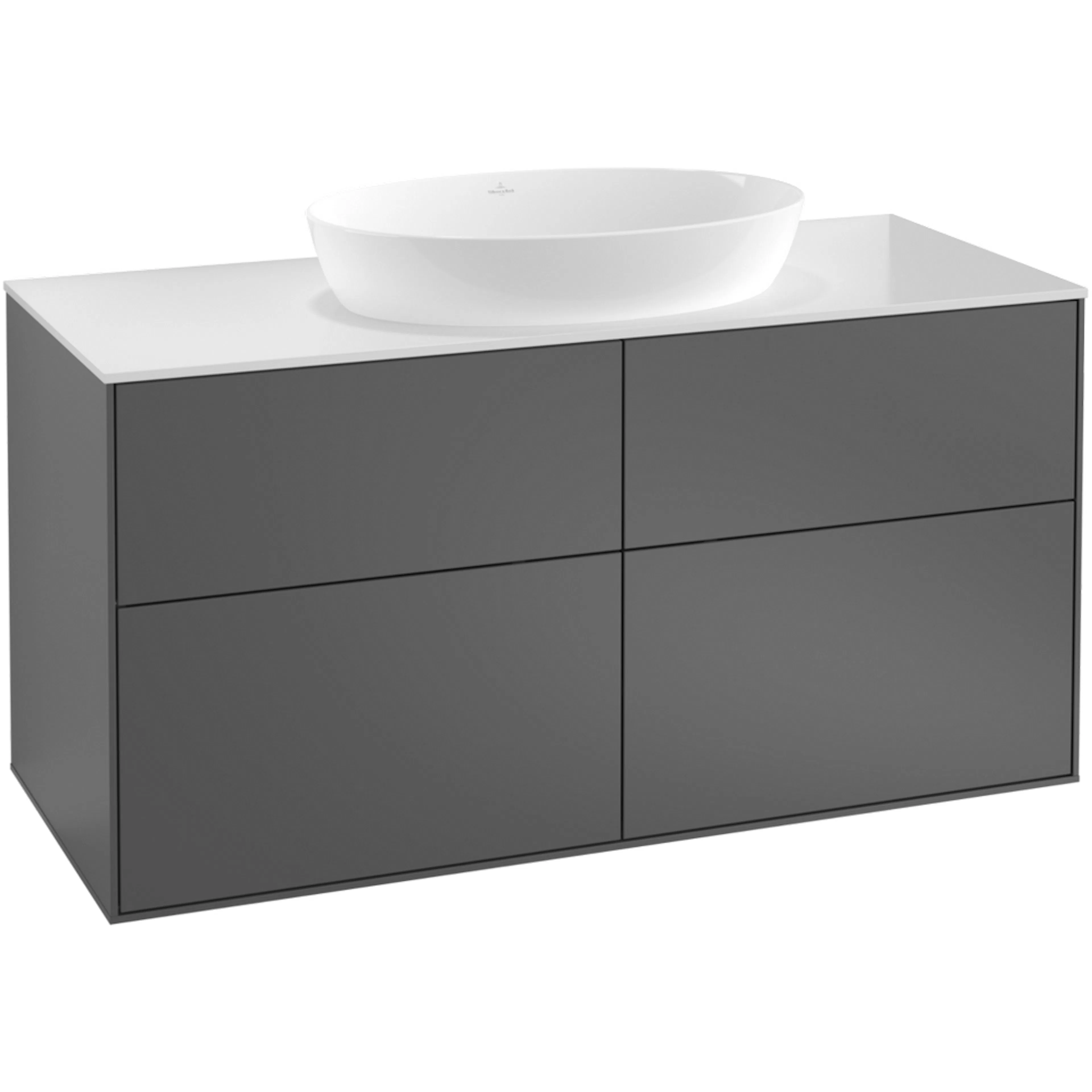 Tvättställsskåp Villeroy & Boch Finion GA3100GK Antracitgrå Mattlack B: 1200 mm med bänkskiva i Mattvitt glas med Väggbelysning Utan Blandarhål