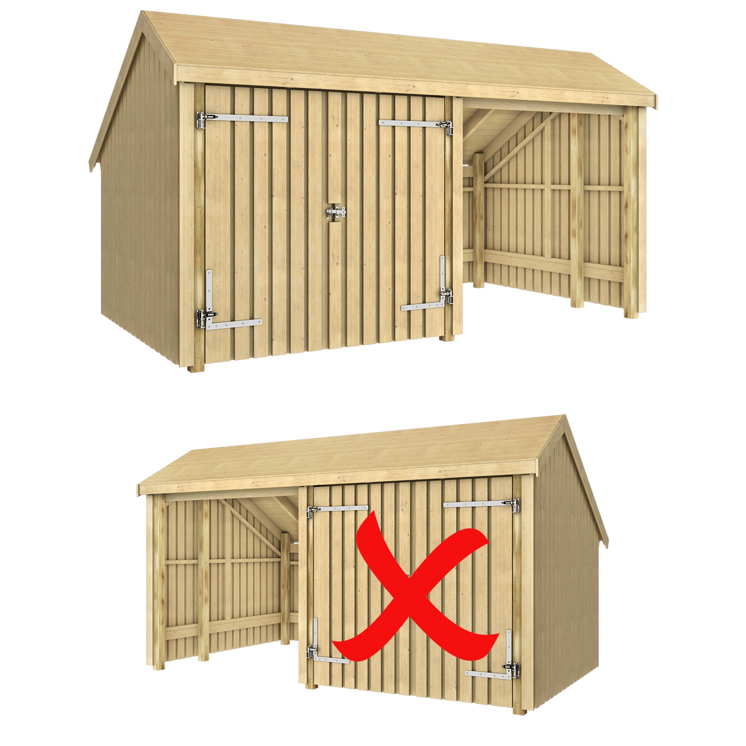 Multi Trädgårdshus 10,5 m² - 2 moduler med dubbeldörr och öppen framsida