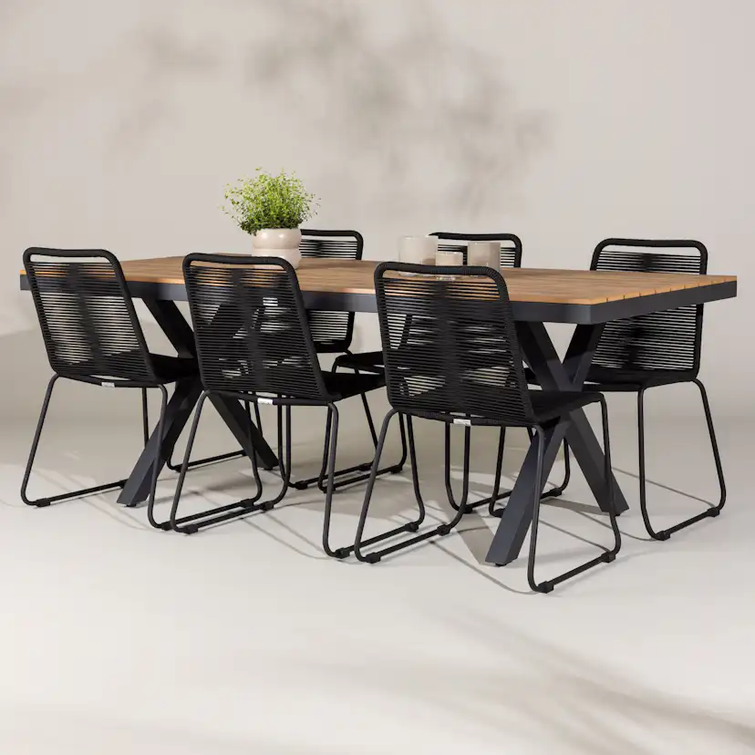 Trädgårdsgrupp Venture Home Garcia med 6 Lindos Trädgårdsstolar