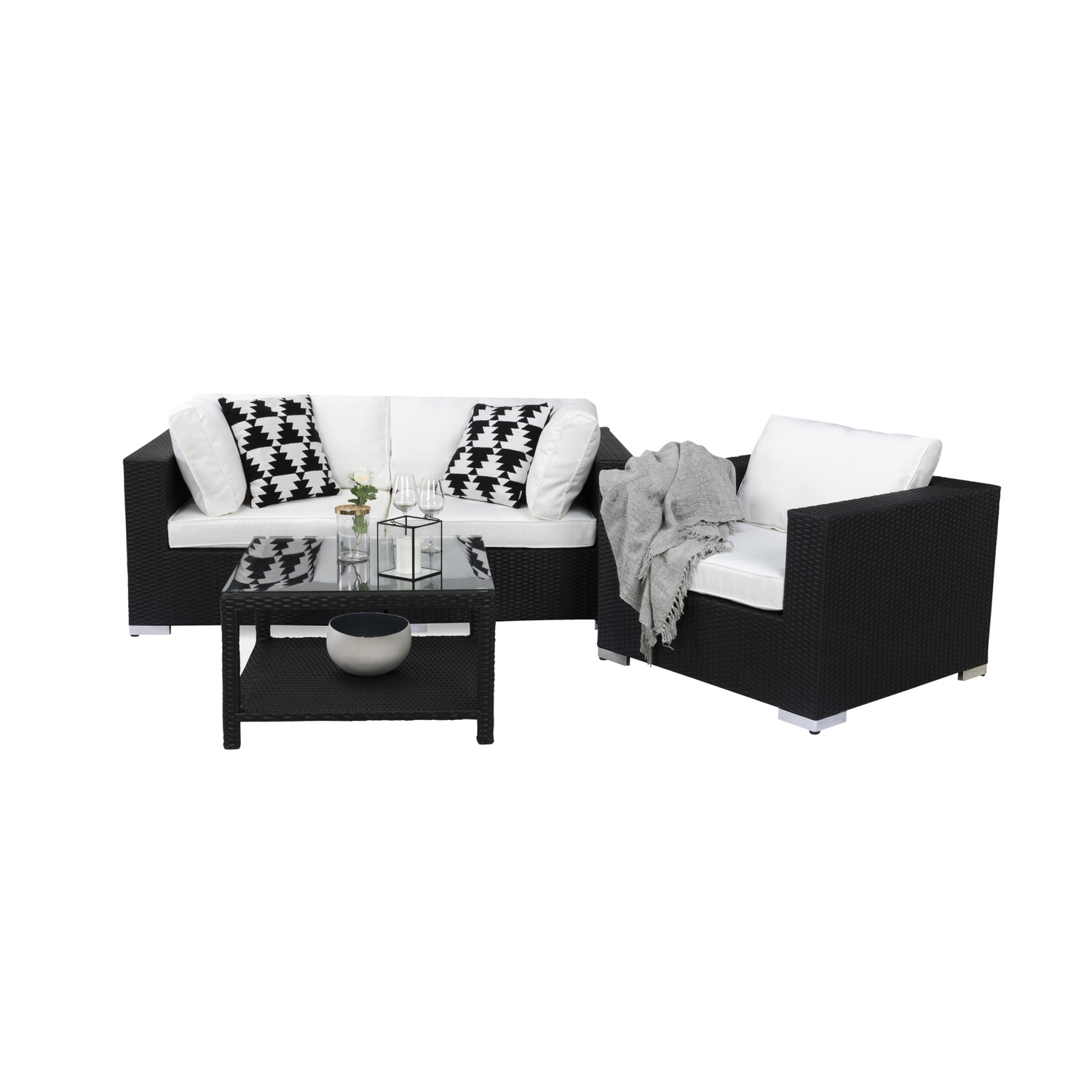 Loungegrupp Comfort Garden Bahamas 3-sits med Utebord 75x75 och Utefåtölj Utomhus