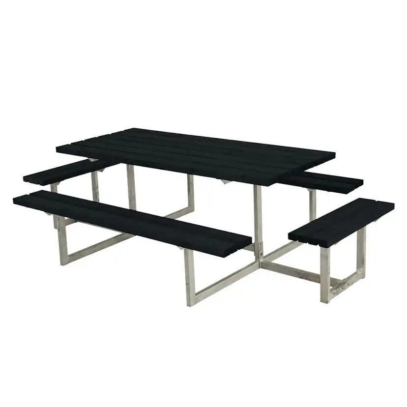 Picknickbord PLUS Basic med Extra Sittplatser Svart Utomhus