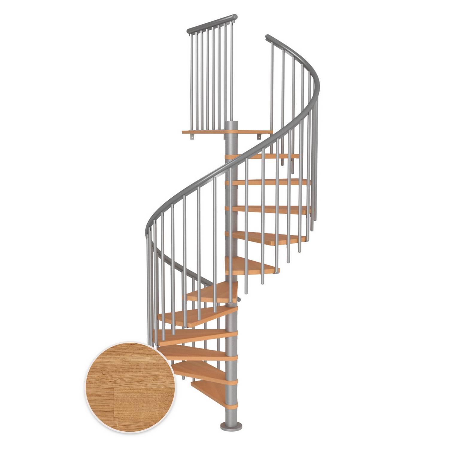 MONTREAL spiral ek oljad pearl grey CLASSIC4 11T Ø160 Pearl Grey, D: 1600 mm, Golv till golv höjd: 2500-2860 mm, 11+1 steg