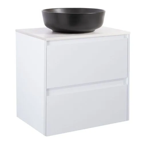 Luxo 60Vitm Bs Vit+Ts Rund Sv Färg Tvättställsskåpet: Matt Vit, Färg Bänkskiva: Vit, Färg Tvättställ: Svart - B: 606 mm, H: 737 mm, D: 470 mm