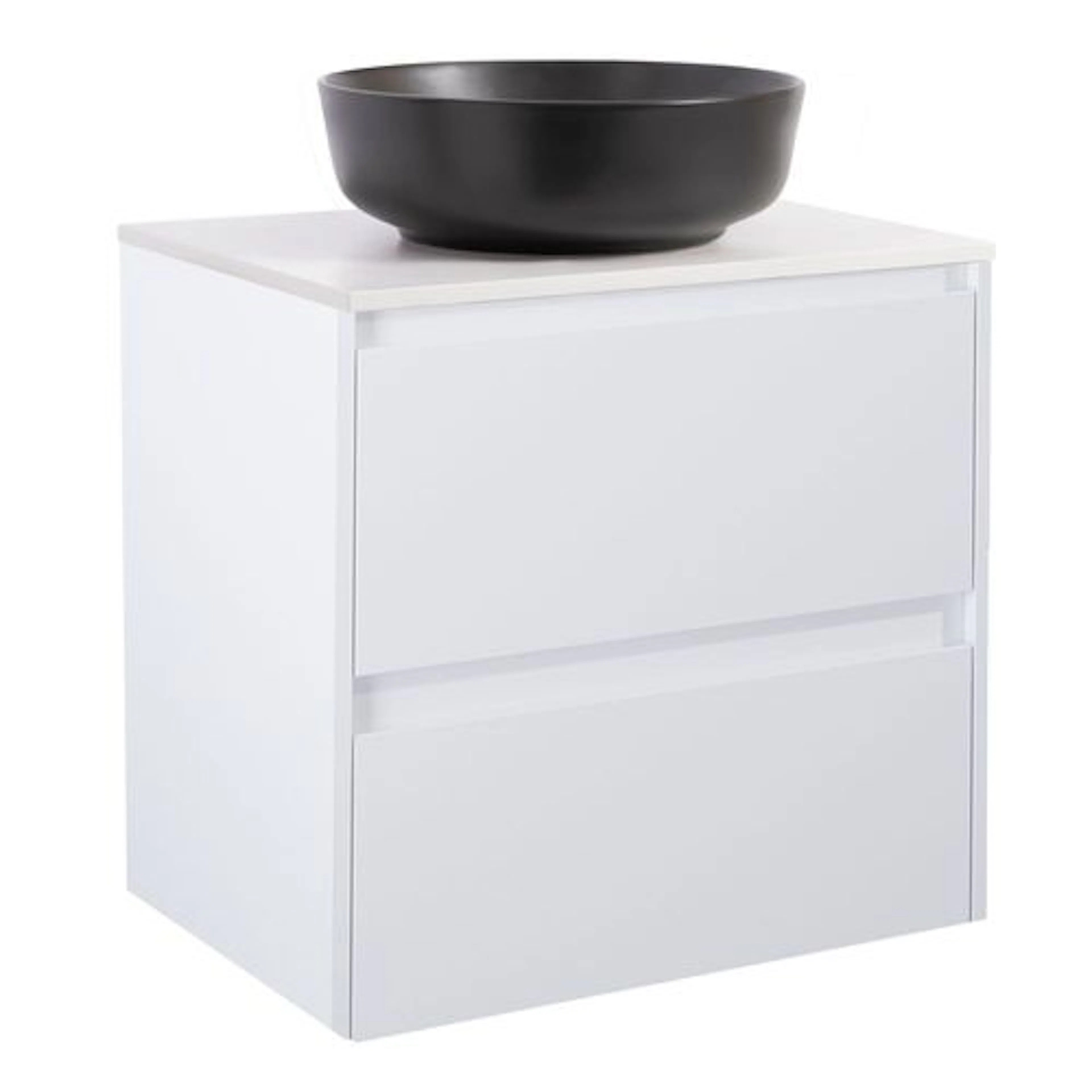 Luxo 60Vitm Bs Vit+Ts Rund Sv Färg Tvättställsskåpet: Matt Vit, Färg Bänkskiva: Vit, Färg Tvättställ: Svart - B: 606 mm, H: 737 mm, D: 470 mm
