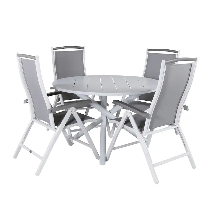 Alma Dining Table - White Alu - ø120cm+Albany 5:pos Chair - Vit