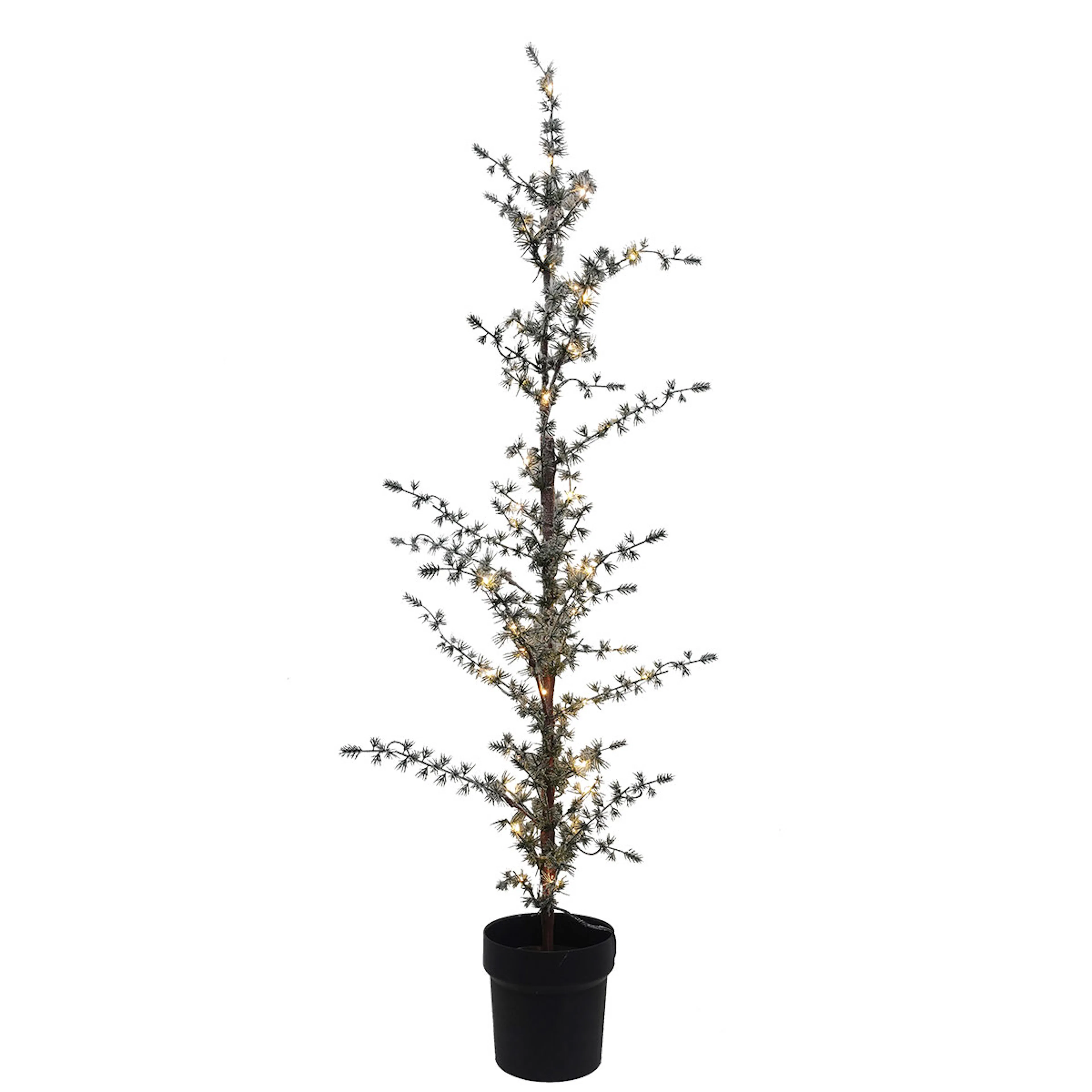 Plastgran Nordic Winter Konstgjort Lärkträd i Kruka m. Snö och Ljus 120 cm