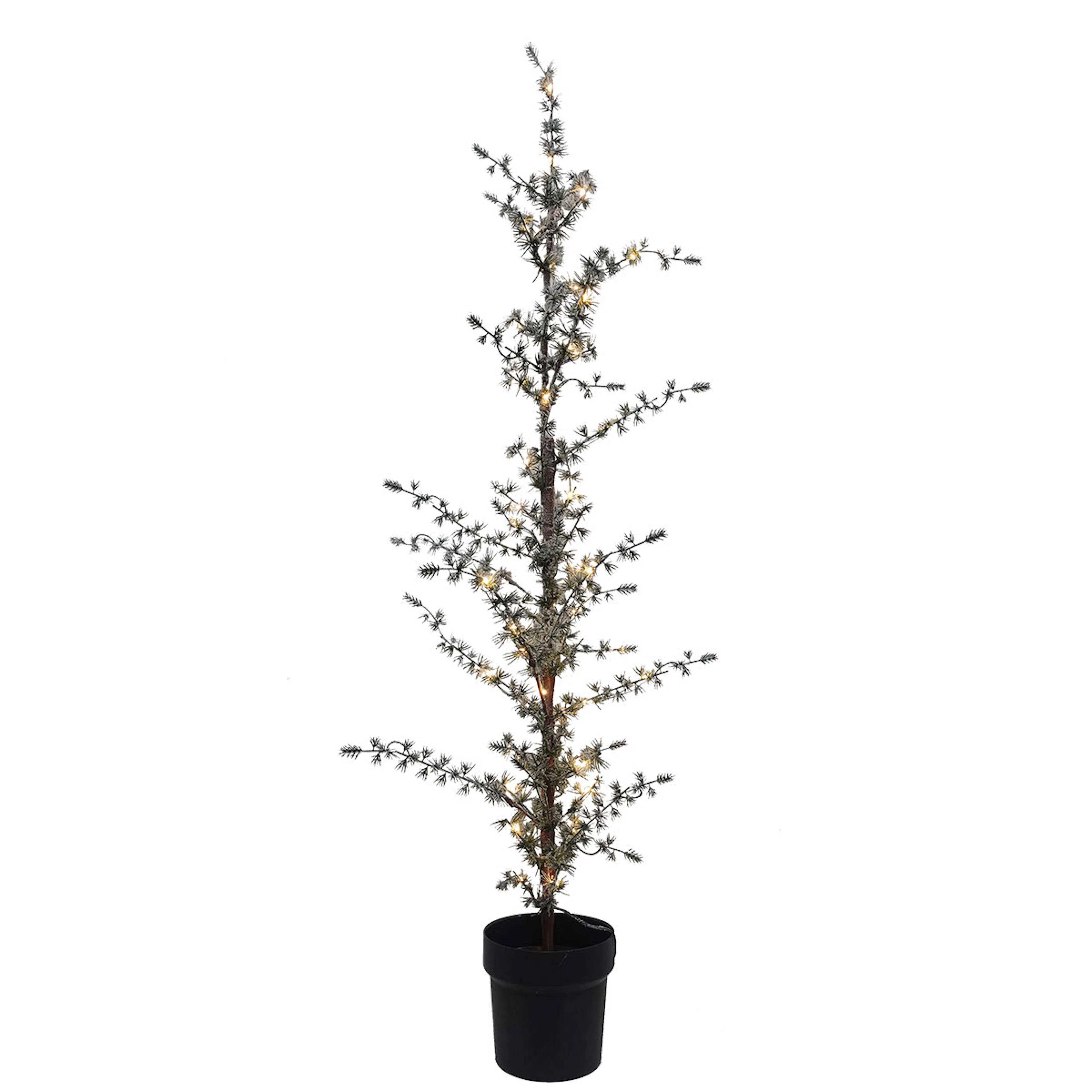 Plastgran Nordic Winter Konstgjort Lärkträd i Kruka med Snö och Ljus 120 cm