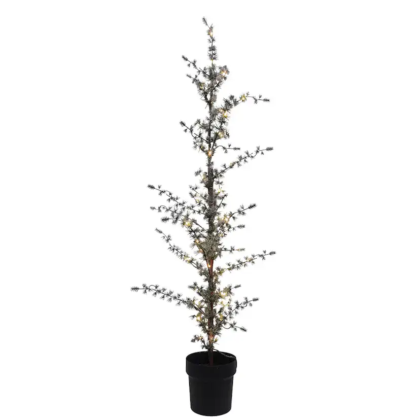 Plastgran Nordic Winter Konstgjort Lärkträd i Kruka med Snö och Ljus 120 cm
