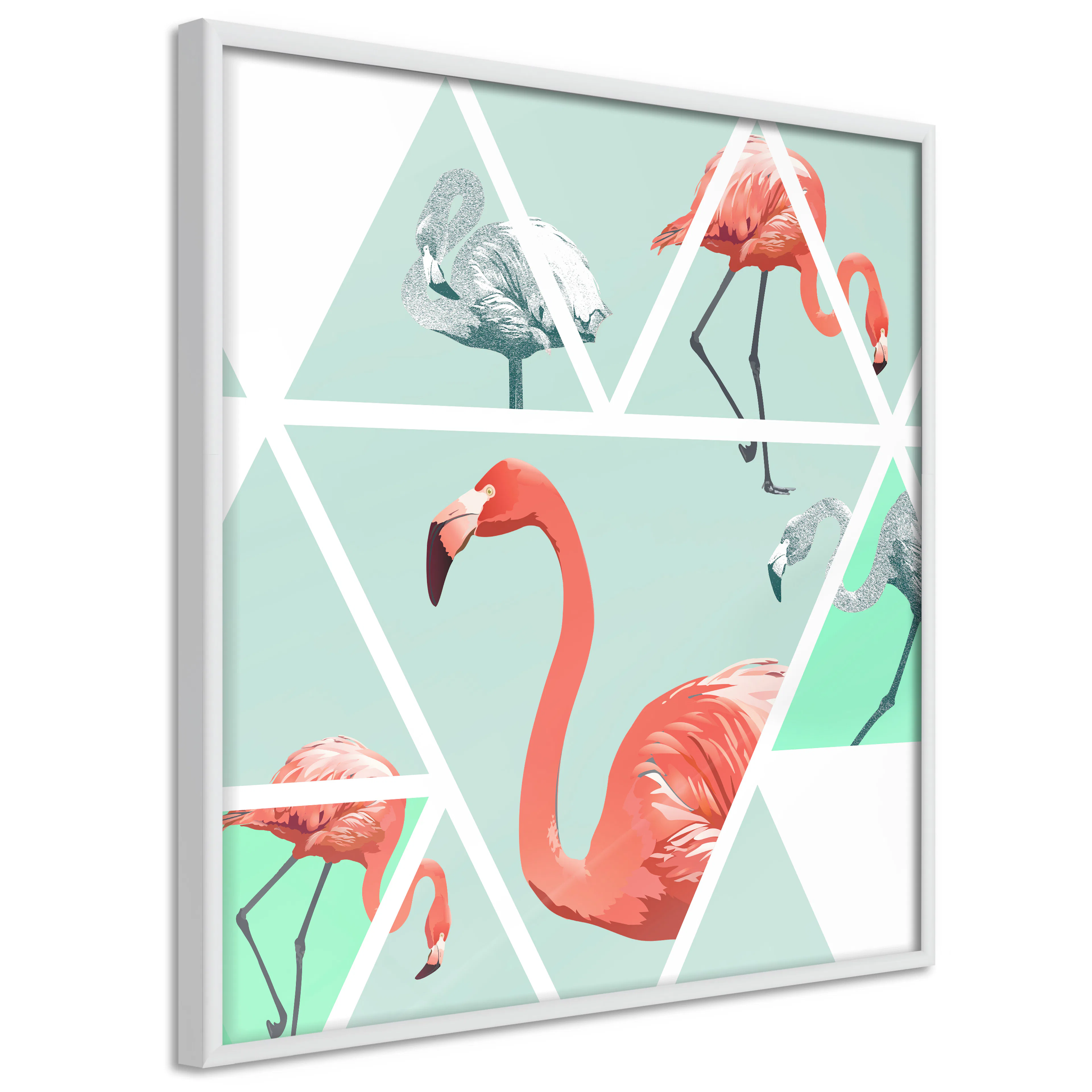 Poster Artgeist Affisch Geometric Flamingos