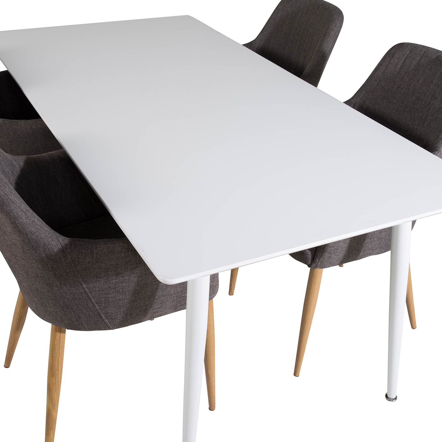 Polar table - White top/Comfort Chair - Darkgrå/ Oak_4 Vit/Grå/Trä