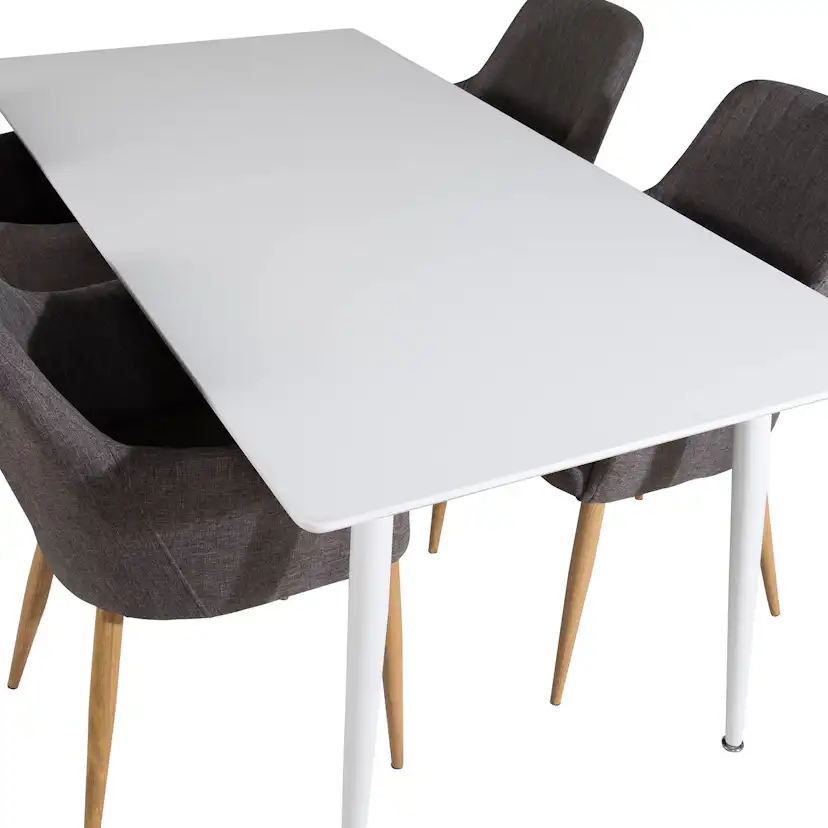 Polar table - White top/Comfort Chair - Darkgrå/ Oak_4 Vit/Grå/Trä