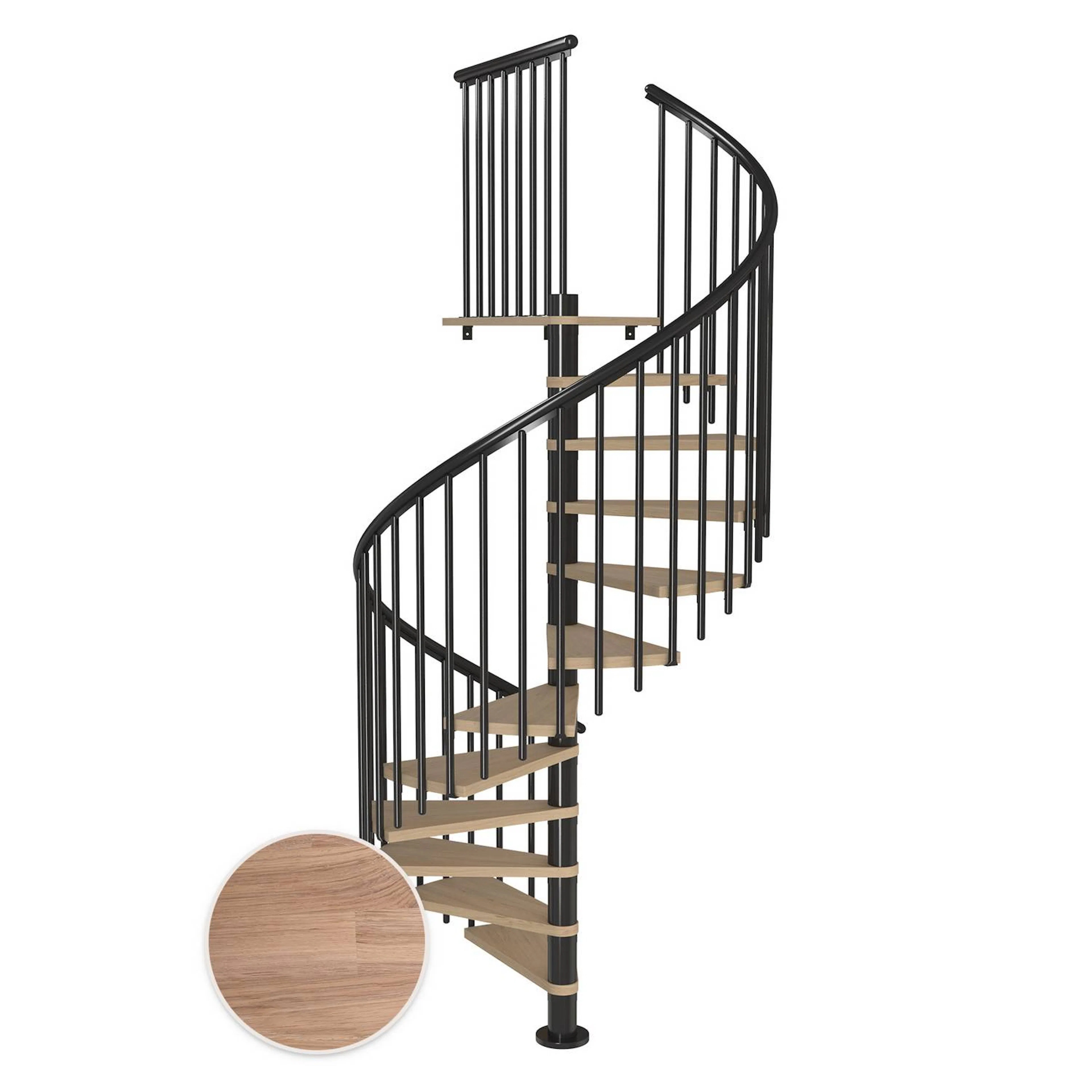 MONTREAL spiral ek vit oljad antracit CLASSIC4 11T Ø160 Antracit, D: 1600 mm, Golv till golv höjd: 2500-2860 mm, 11+1 steg