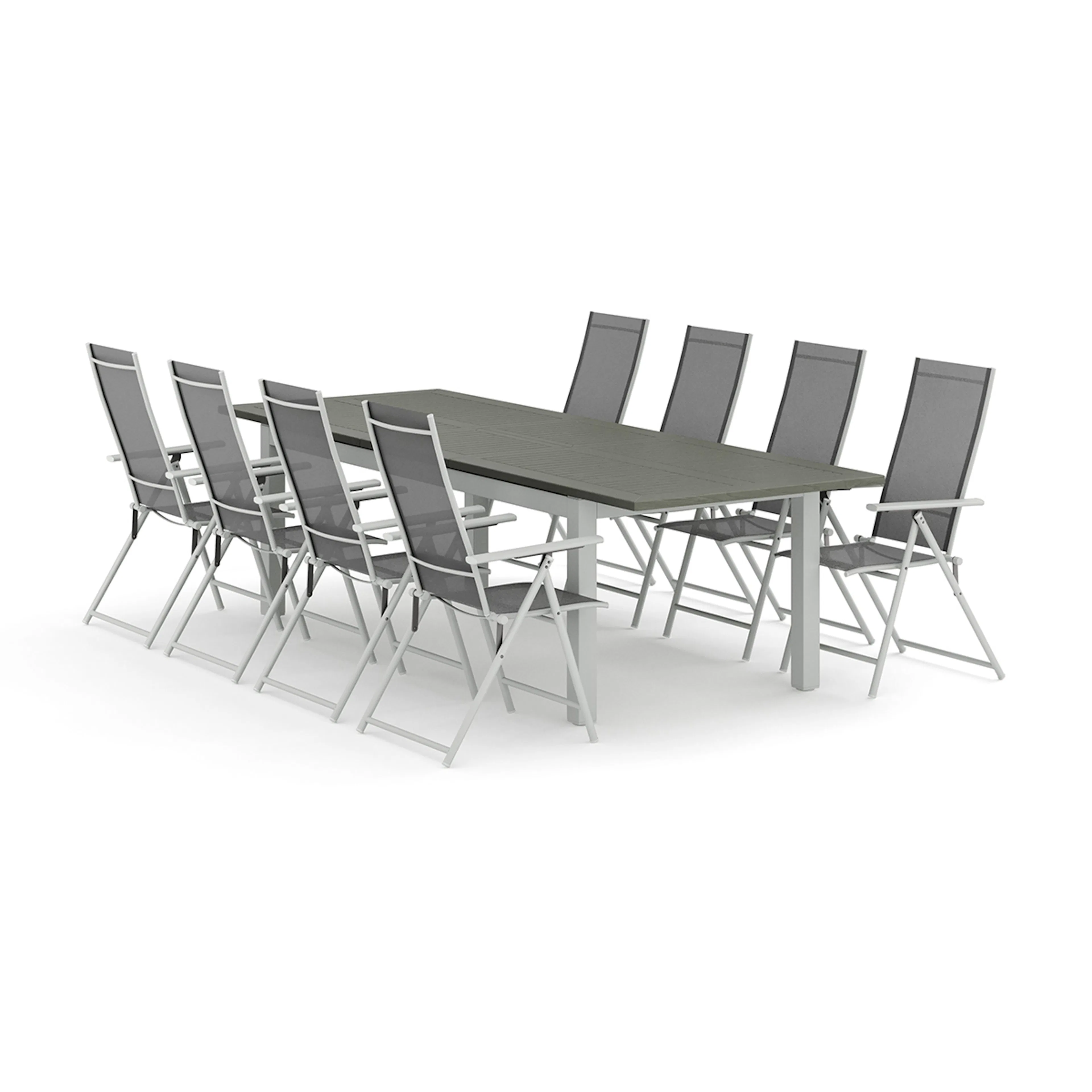Trädgårdsgrupp Comfort Garden Monaco utomhus matgrupp förlängningsbart 210/310x90 med 8 Sanna positionsstolar