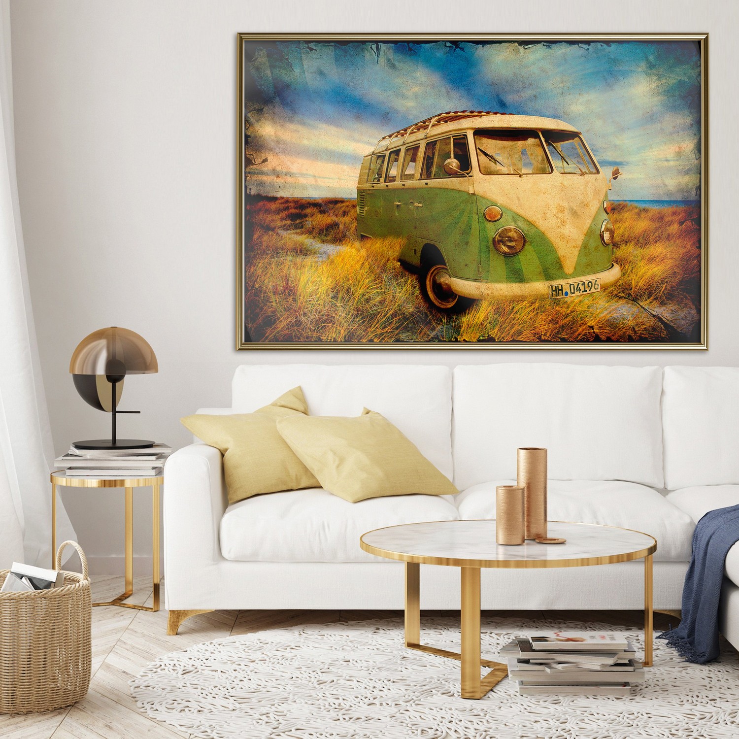 Affisch - Retro Bus [Poster] 30x20 Guld ram, 30x20 cm