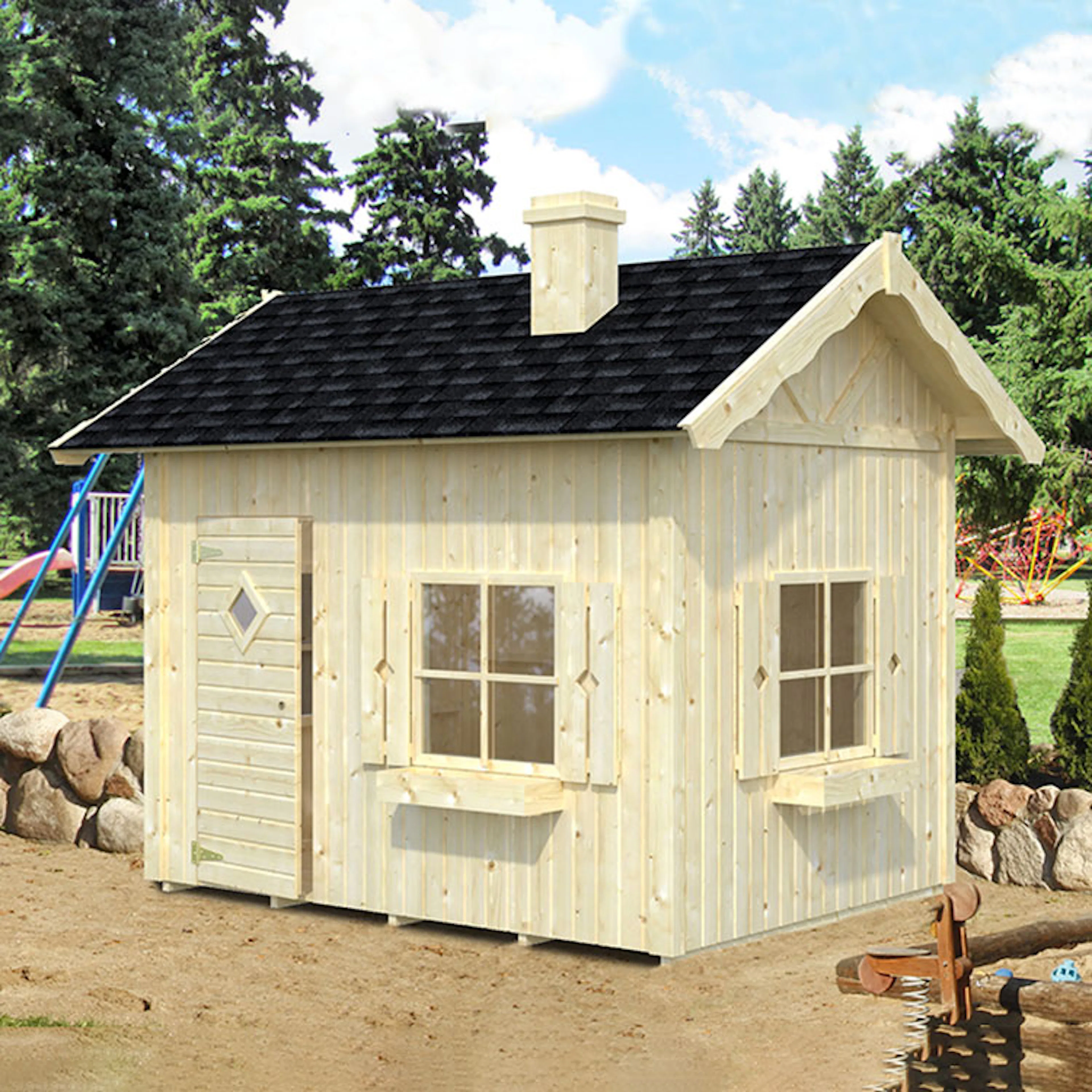 Lekstuga Palmako Grete 3,7 m² Trästuga med Sadeltak