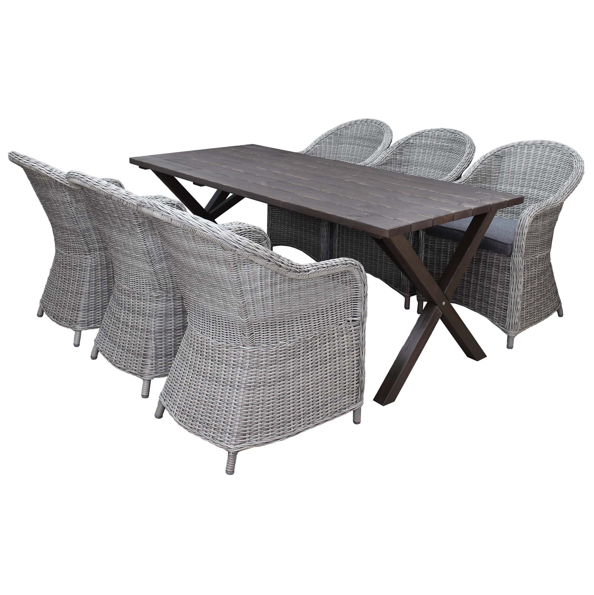 Matgrupp Utomhus Baltic Garden 190 cm bord & 6 Belize grå stolar