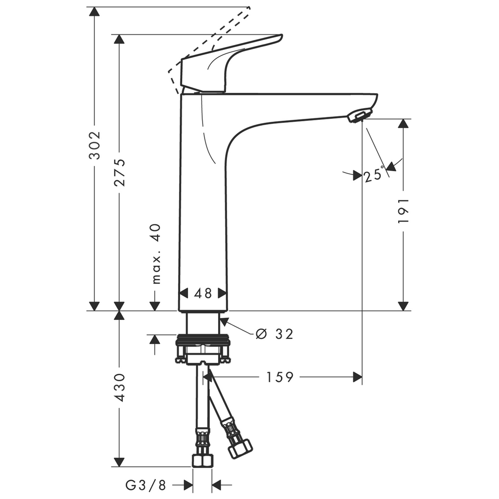 Tvättställsblandare Hansgrohe Focus 190 Hög