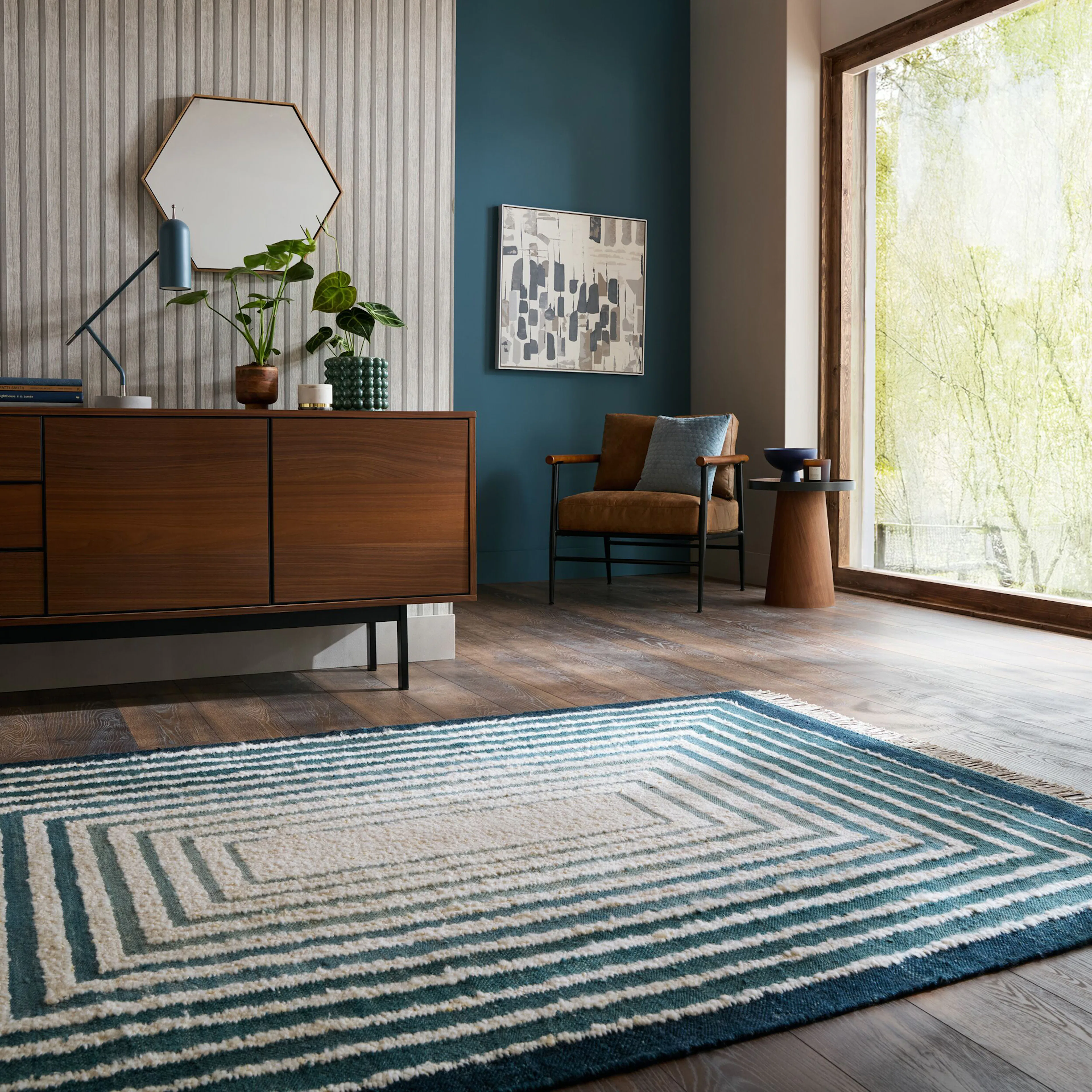 BOUCLE WOOL FRAME BLUE 200X300 200X300