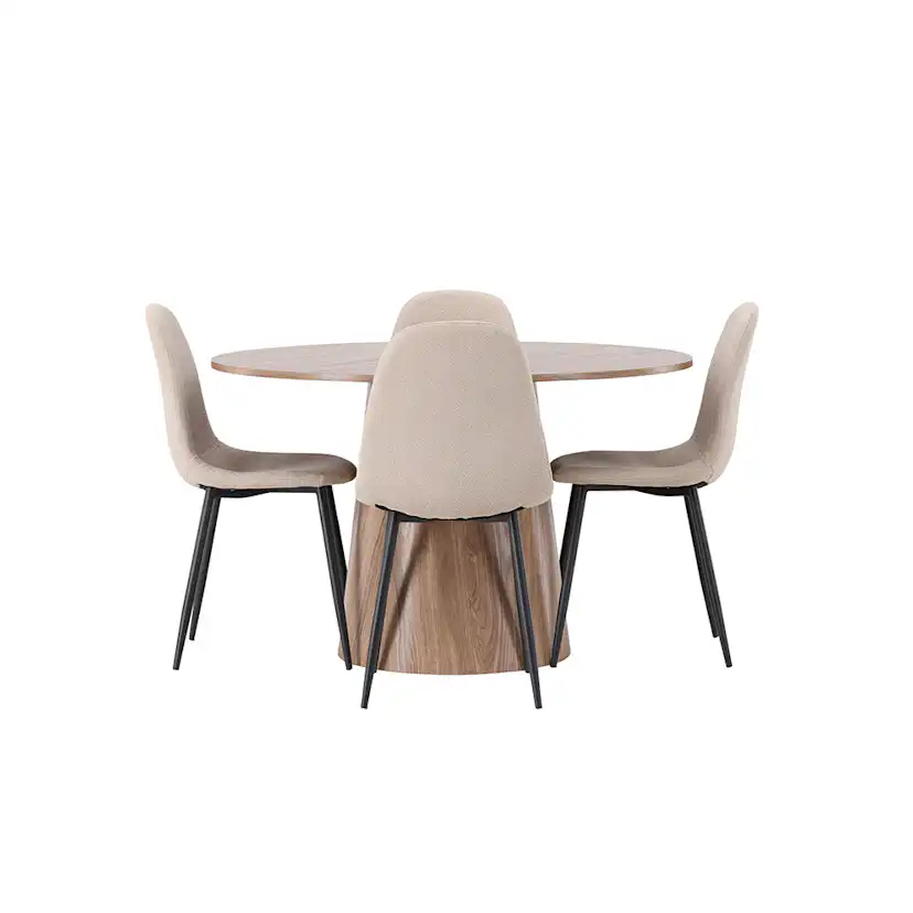 Matgrupp Venture Home Lanzo Runt Matbord Ø120 cm & 4 Polar Stolar i Boucle