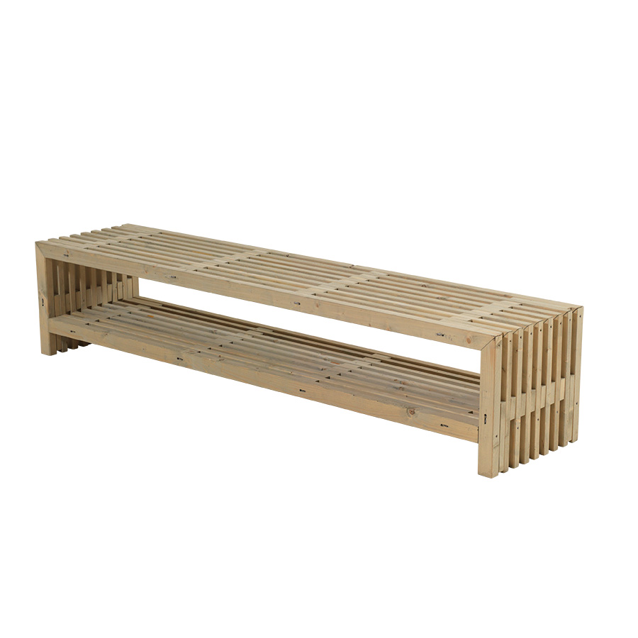 Trädgårdsbänk PLUS Rustik Design med Hylla 2180 mm