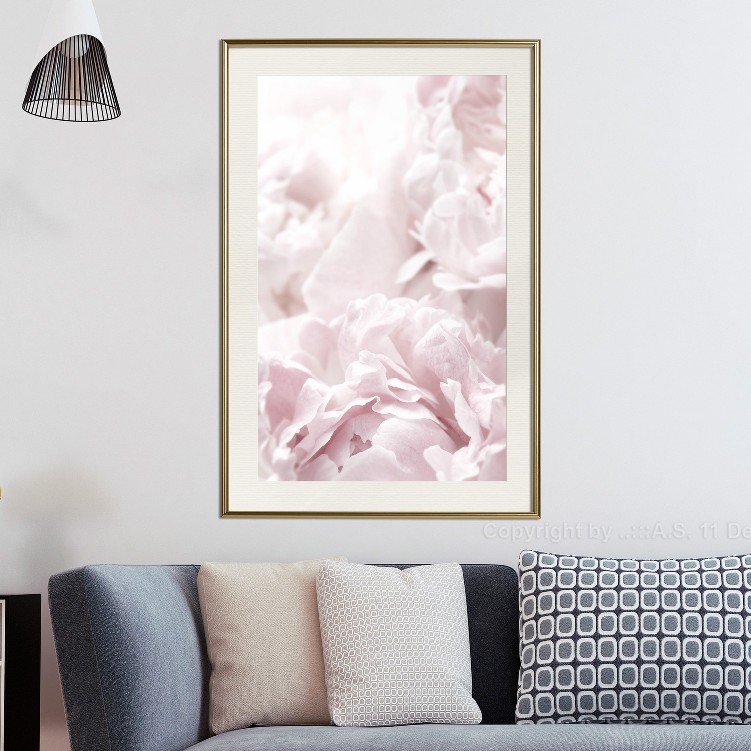 Affisch - Fluffy Peonies [Poster] 40x60 Guld ram med passepartout, 40x60 cm