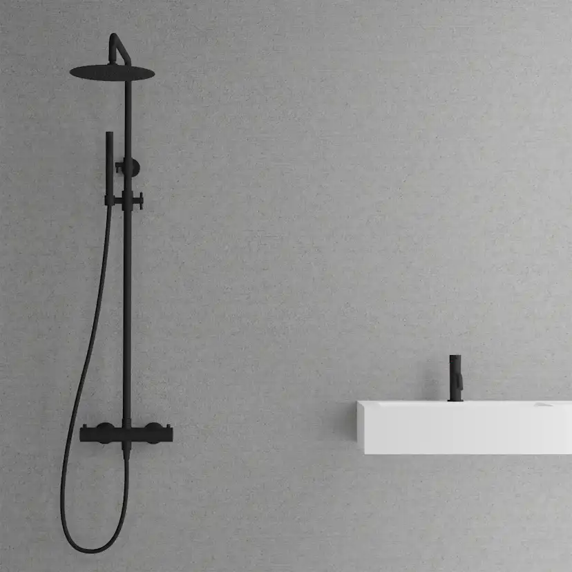Blandarpaket Scandtap Takduschset Steel Pleasure 2 med Tvättställsblandare Voyage Coal