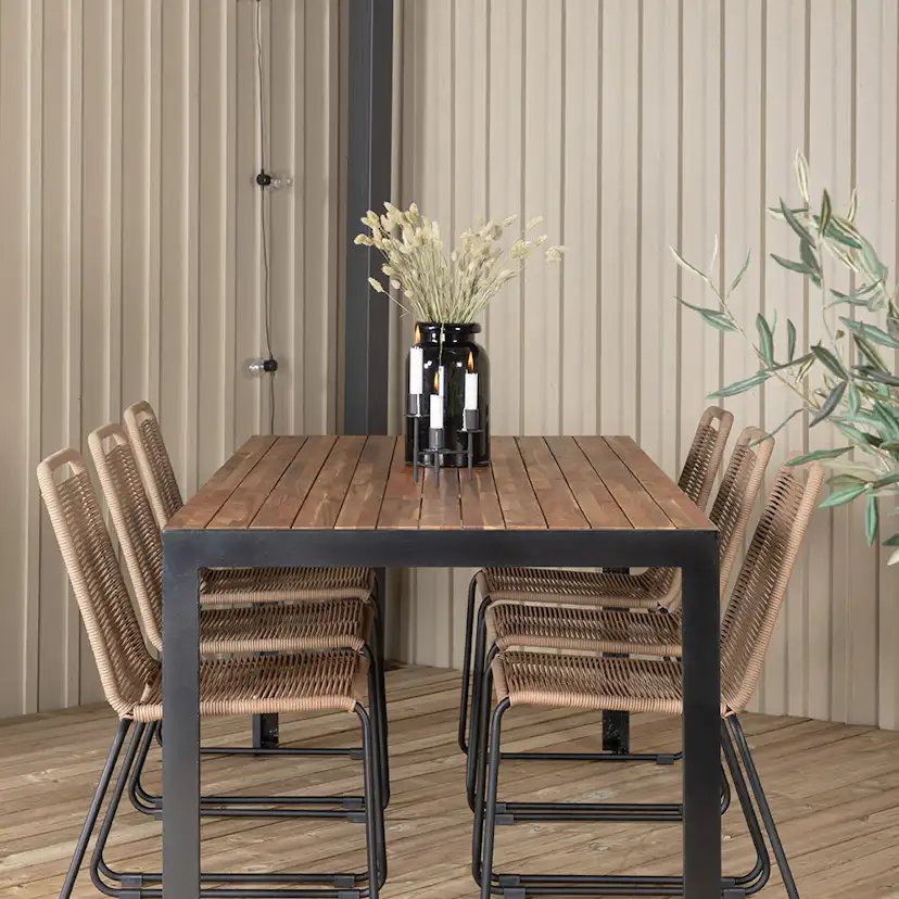 BoisDiningtable205*90cm-LindosStackingChair-LatteRope_6 Beige