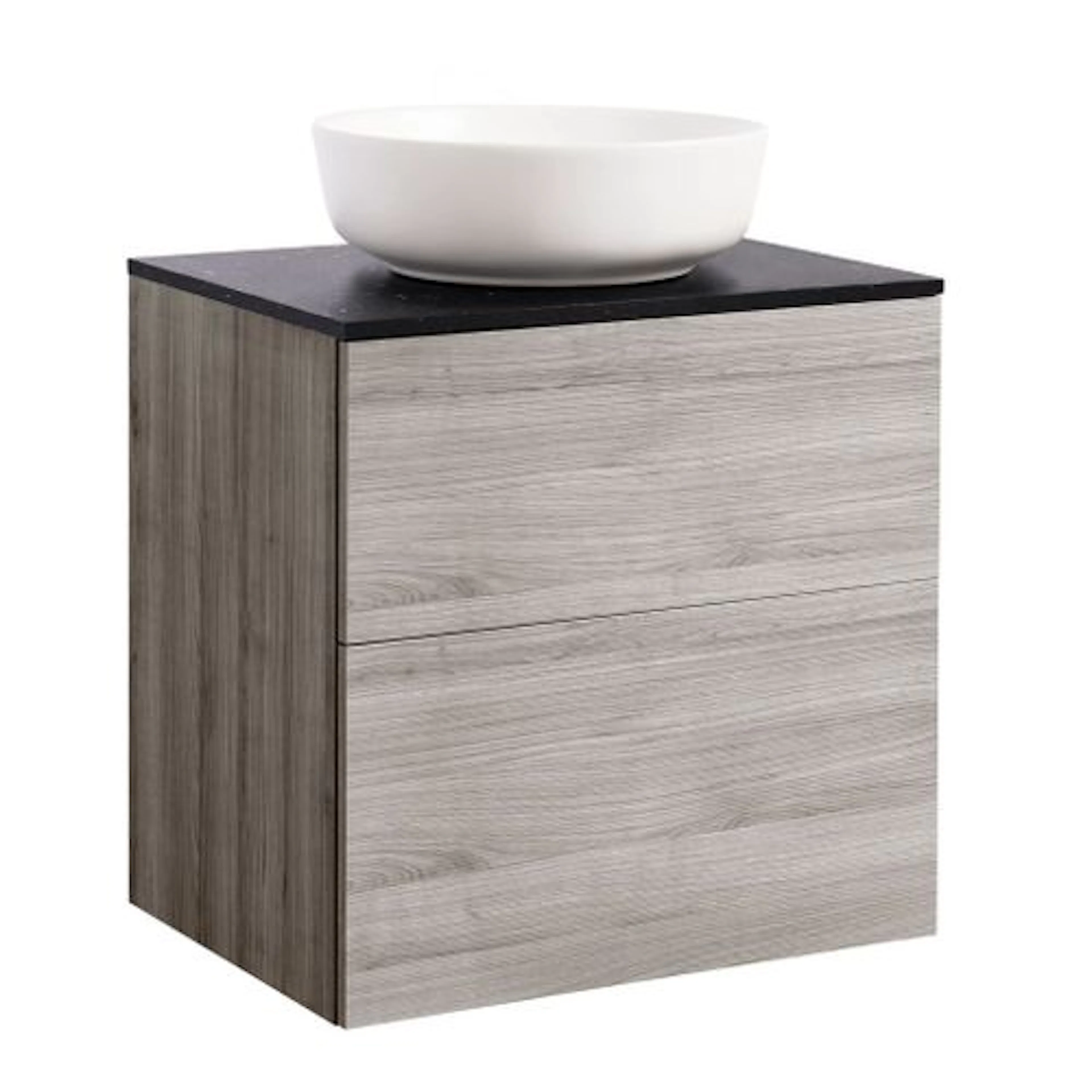Isel 60Sand Bs Sv+Ts Rundvit Färg Tvättställsskåpet: Sand, Färg Bänkskiva: Svart, Färg Tvättställ: Vit - B: 606 mm, H: 737 mm, D: 470 mm