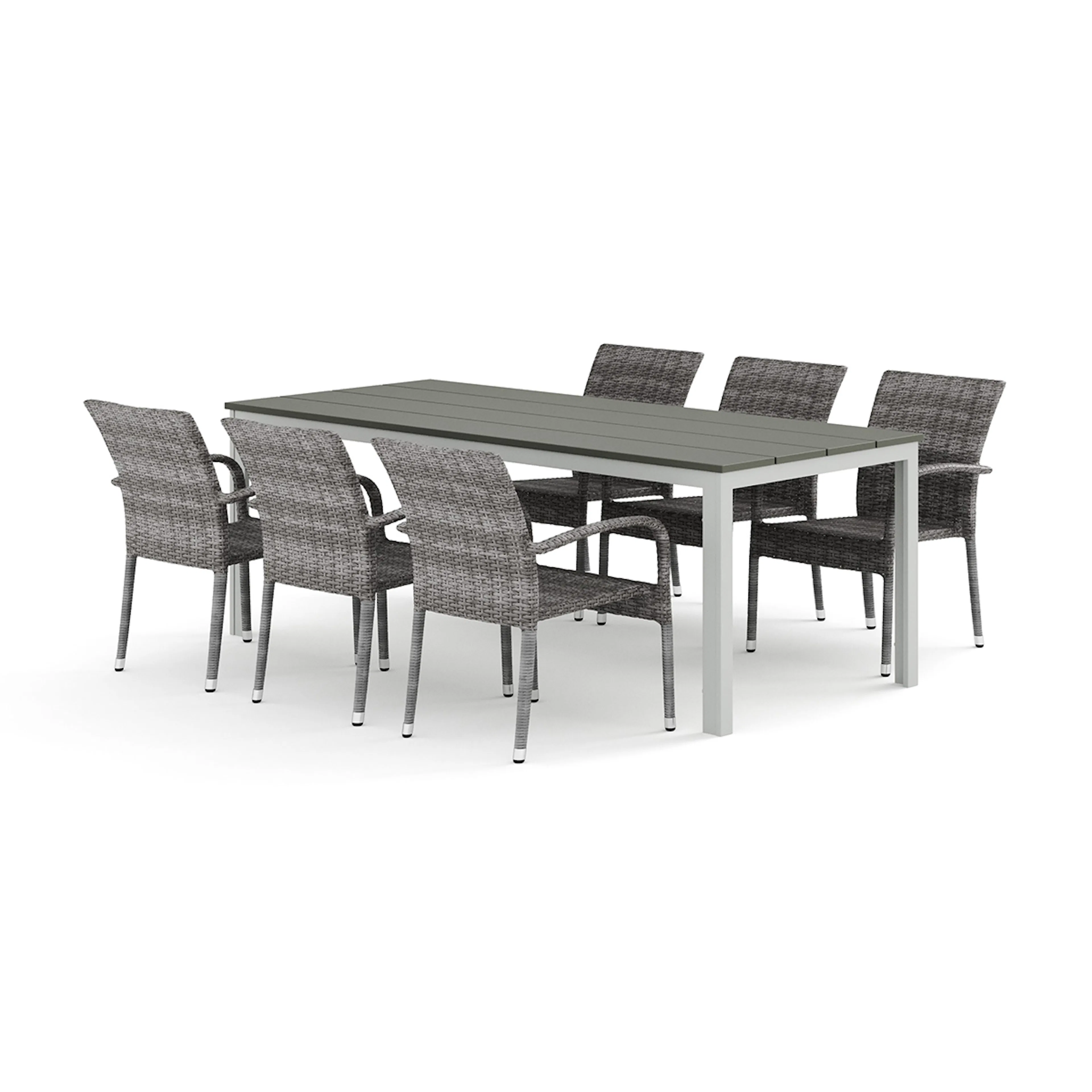 Trädgårdsgrupp Comfort Garden Tunis utomhus matgrupp 205x90 cm med 6 Thor Light Trädgårdsfåtölj