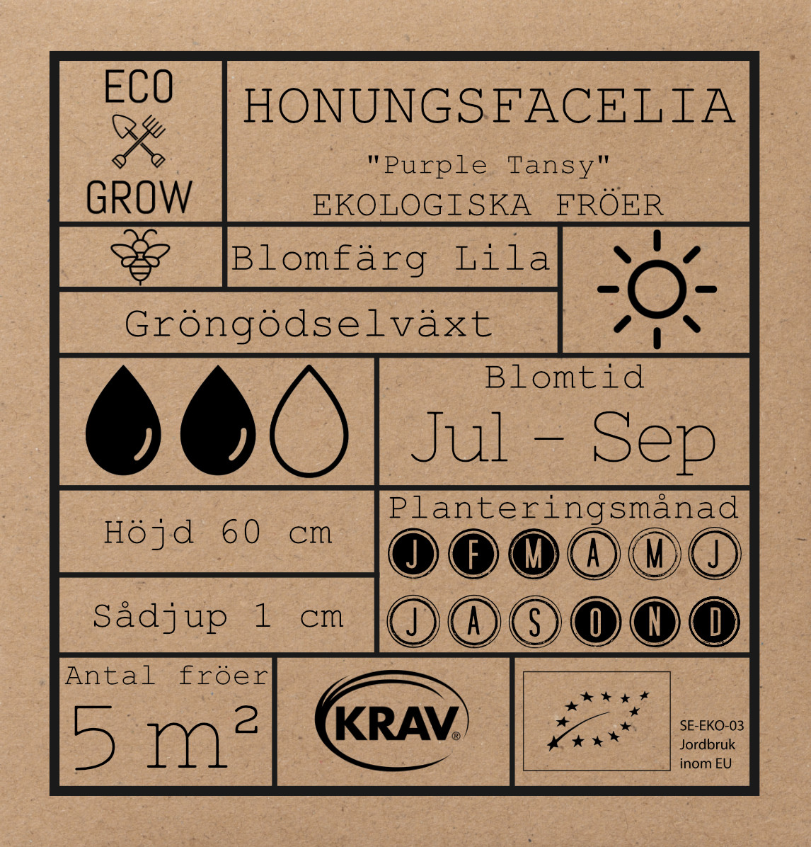 Fröpåse Eco Grow Honungsfacelia Phacelia Tanacetifolia