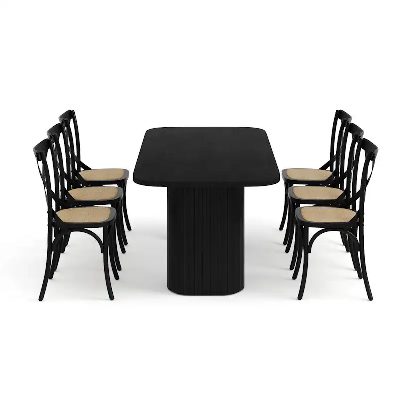 Matgrupp Bark Kopparbo Rektangulärt Matbord 200 cm med 6 Matstol Kalb