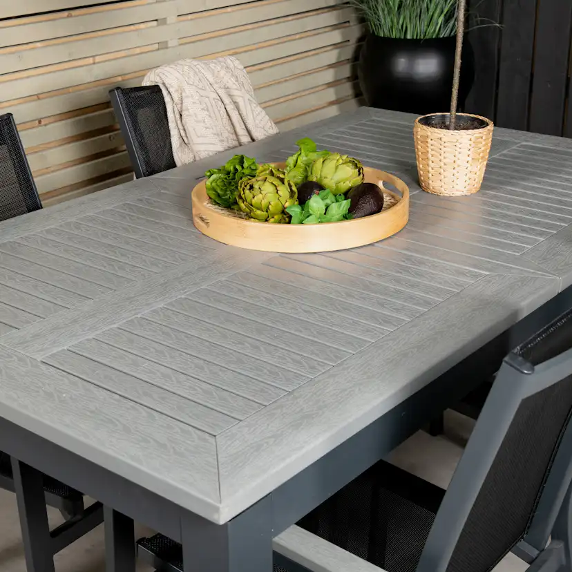 Albany Dining Table 160/240*100 - Svart Alu / Grey Aintwood+ Svart/Grå