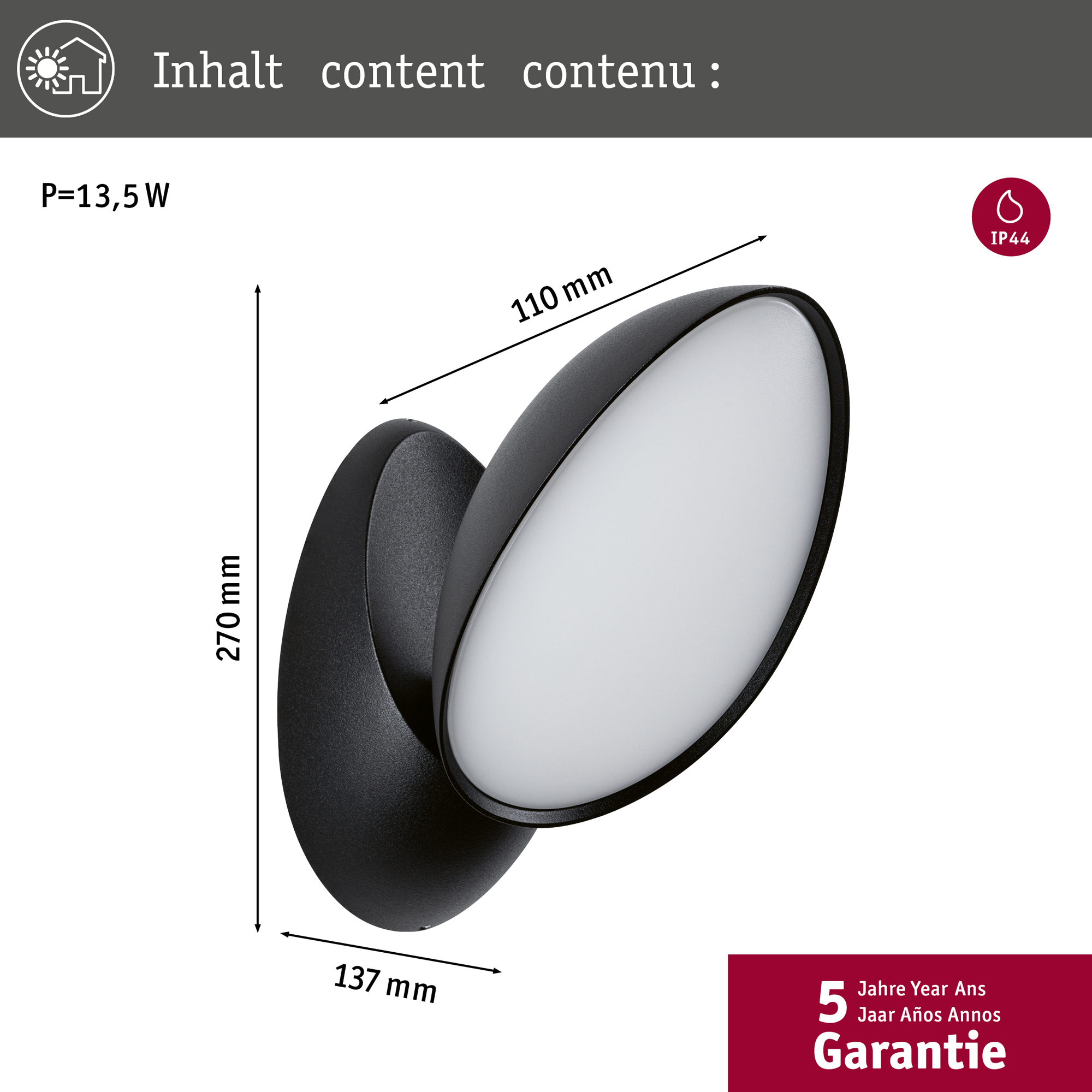 Fasadbelysning LED Paulmann Batona IP44 230V