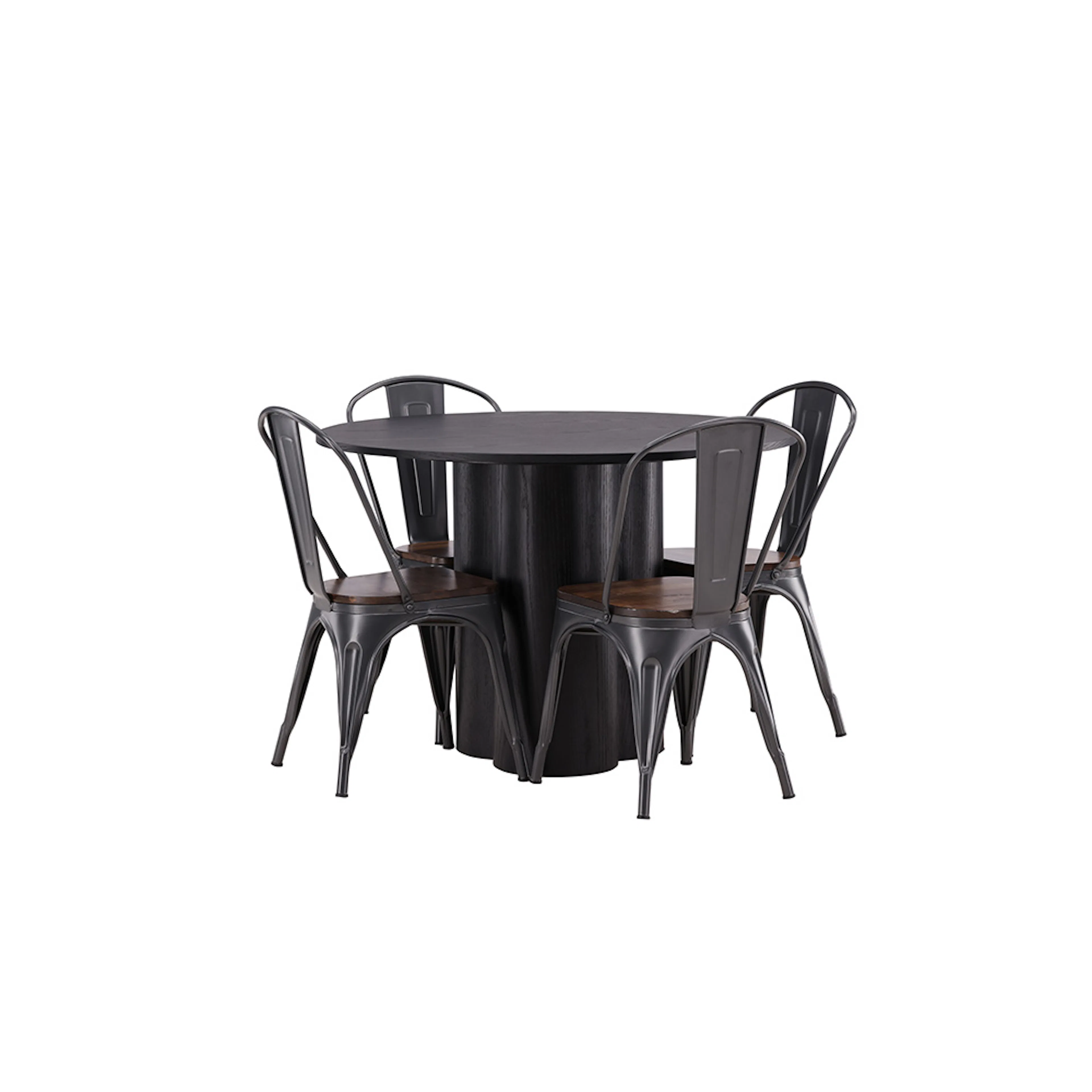 OliviaDiningTable-Black/BlackVeneer+TempeDiningChair-Darkgre Svart/Brun