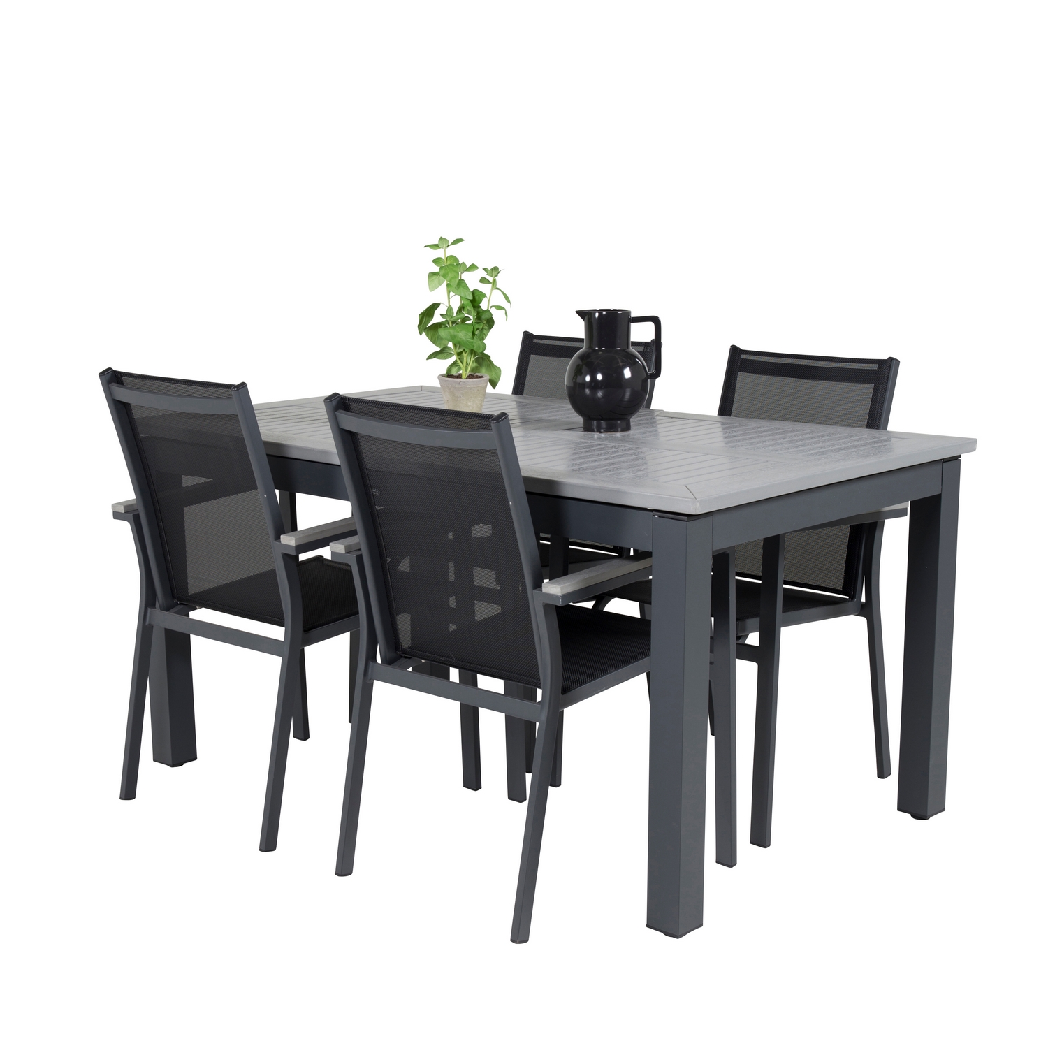 Albany Dining Table 160/240*100 - Svart Alu / Grey Aintwood+ Svart/Grå