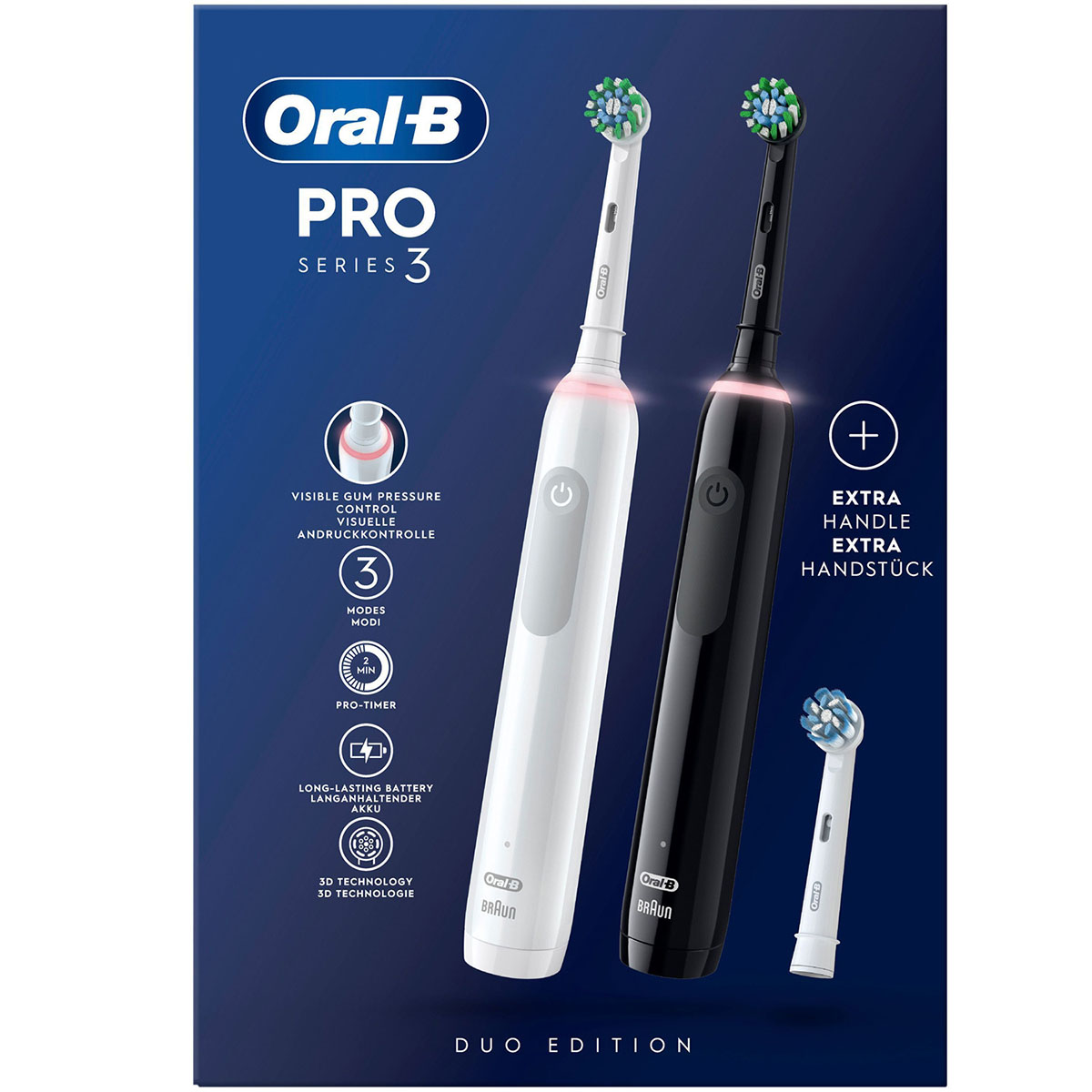 Eltandborste Oral-B Pro3 Duo Black/White med Timerfunktion & 3 Borsthuvuden
