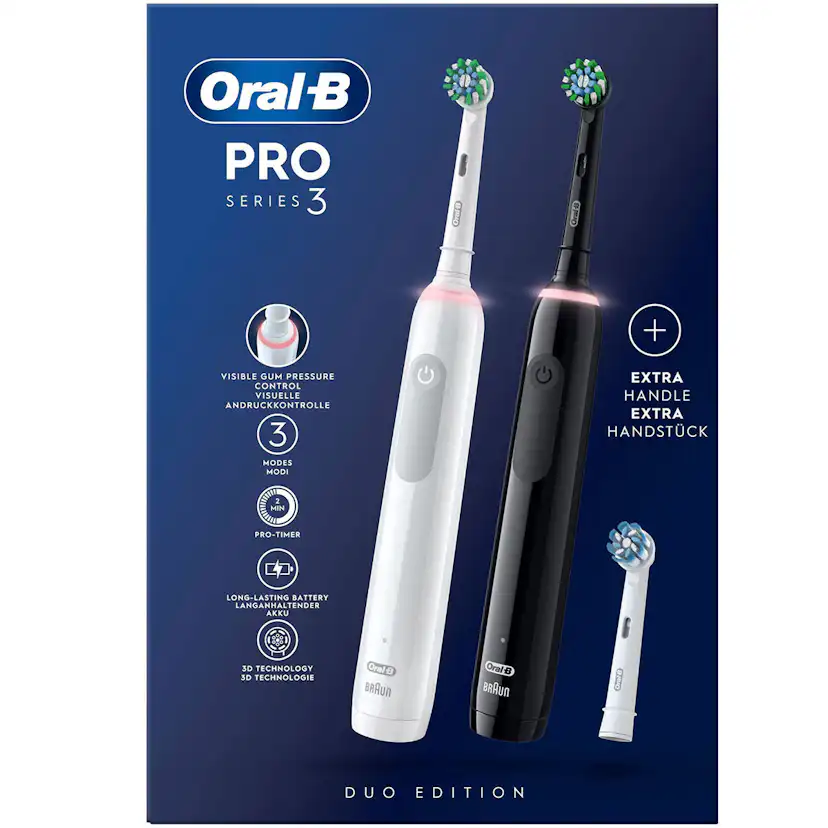 Eltandborste Oral-B Pro3 Duo Black/White med Timerfunktion & 3 Borsthuvuden