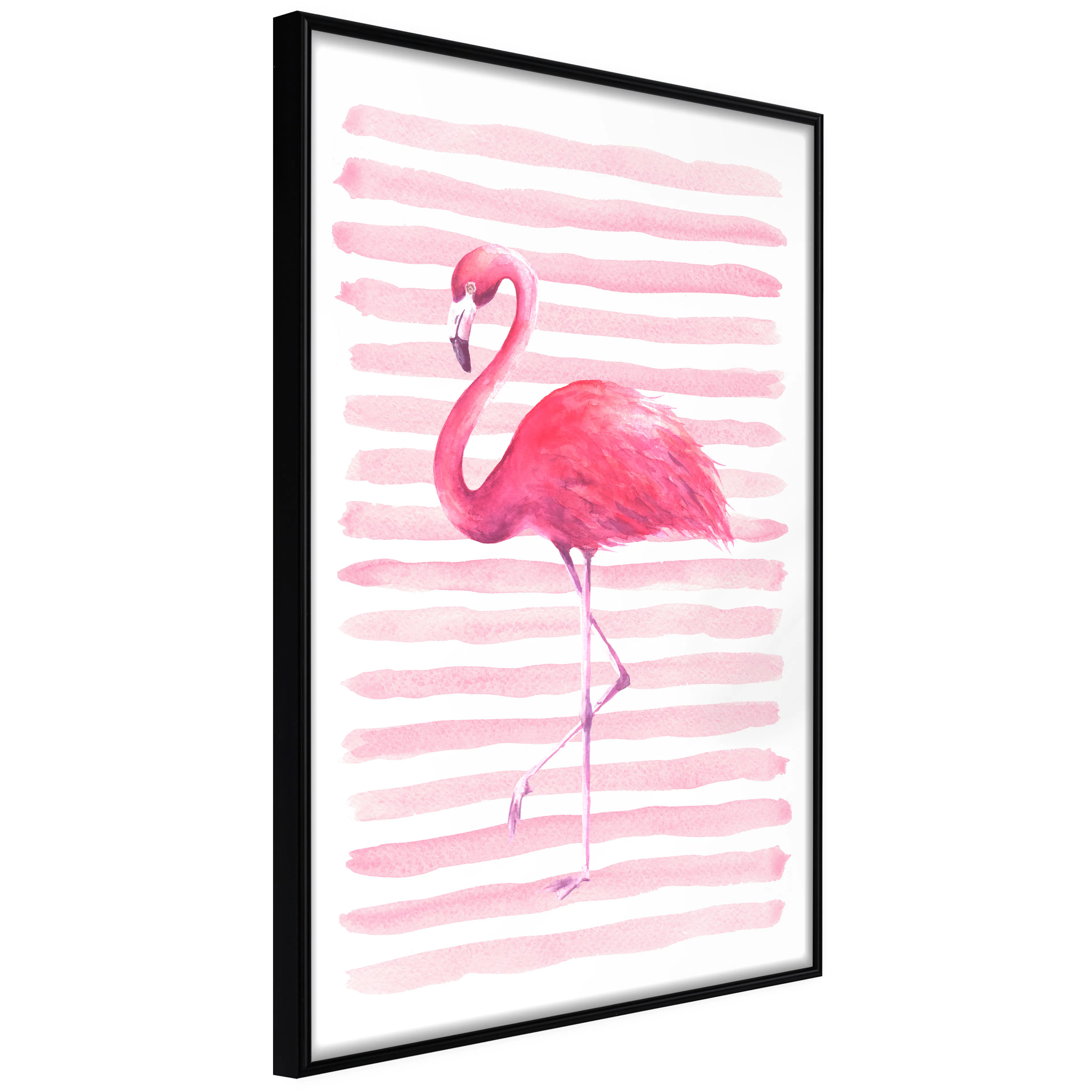 Affisch - Flamingo and Stripes [Poster] 20x30 Svart ram, 20x30 cm