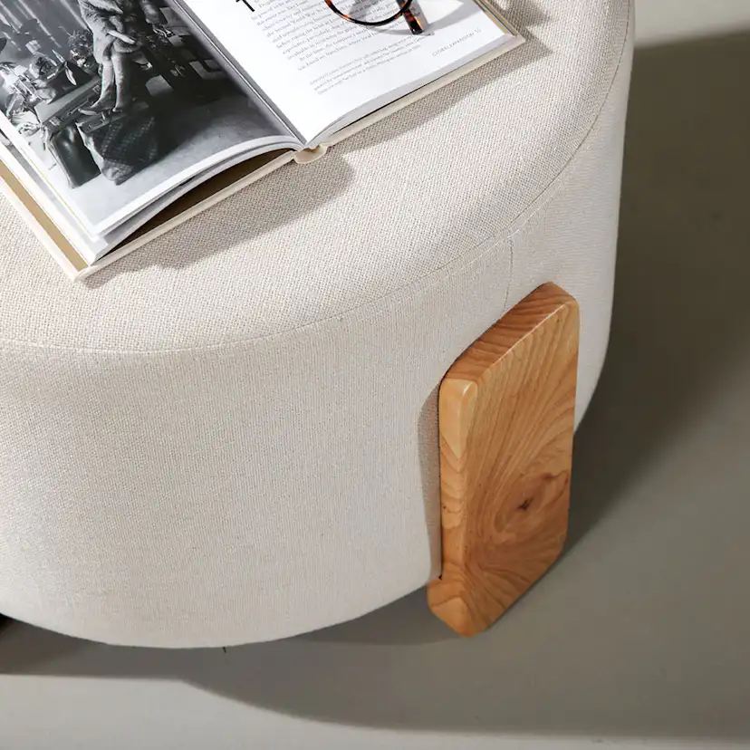 Coffey Ottoman/Pouf - Woodlook / Linen Linen fabric Beige