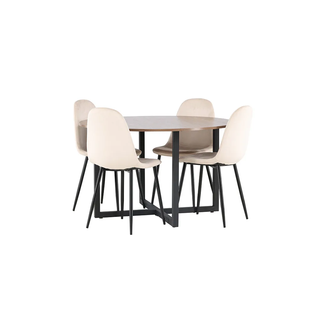 Matgrupp Venture Home Durango Ø 120 cm med 4 Polar Stolar Sammet