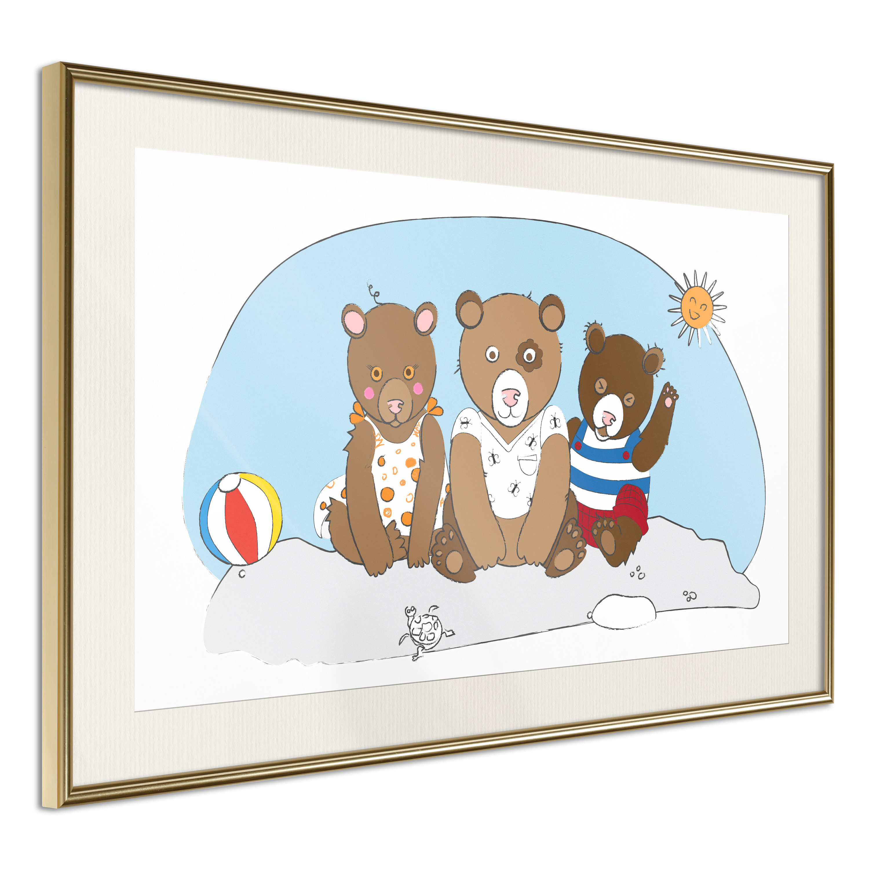 Affisch - Teddy Bears on the Beach [Poster] 60x40 Guld ram med passepartout, 60x40 cm