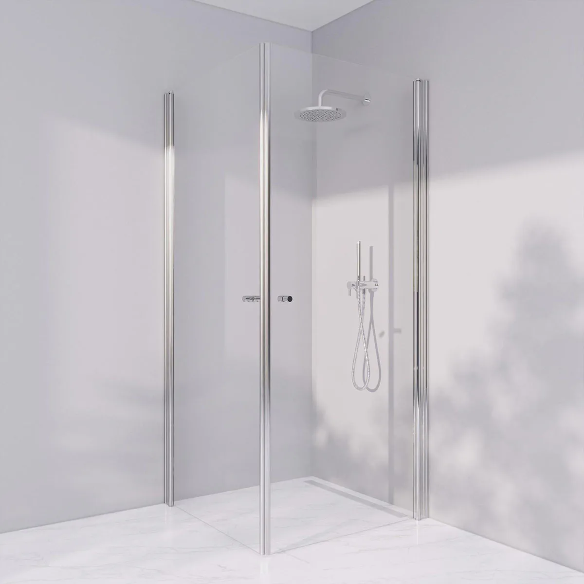 Invitrea Prime PH22/90x90/Blankpolerad/Räfflad knopp/Klart g Storlek: 900x900 mm, Glastyp: Klarglas, Handtag: Blankpolerad Räfflad knopp, Profil: Blankpolerad