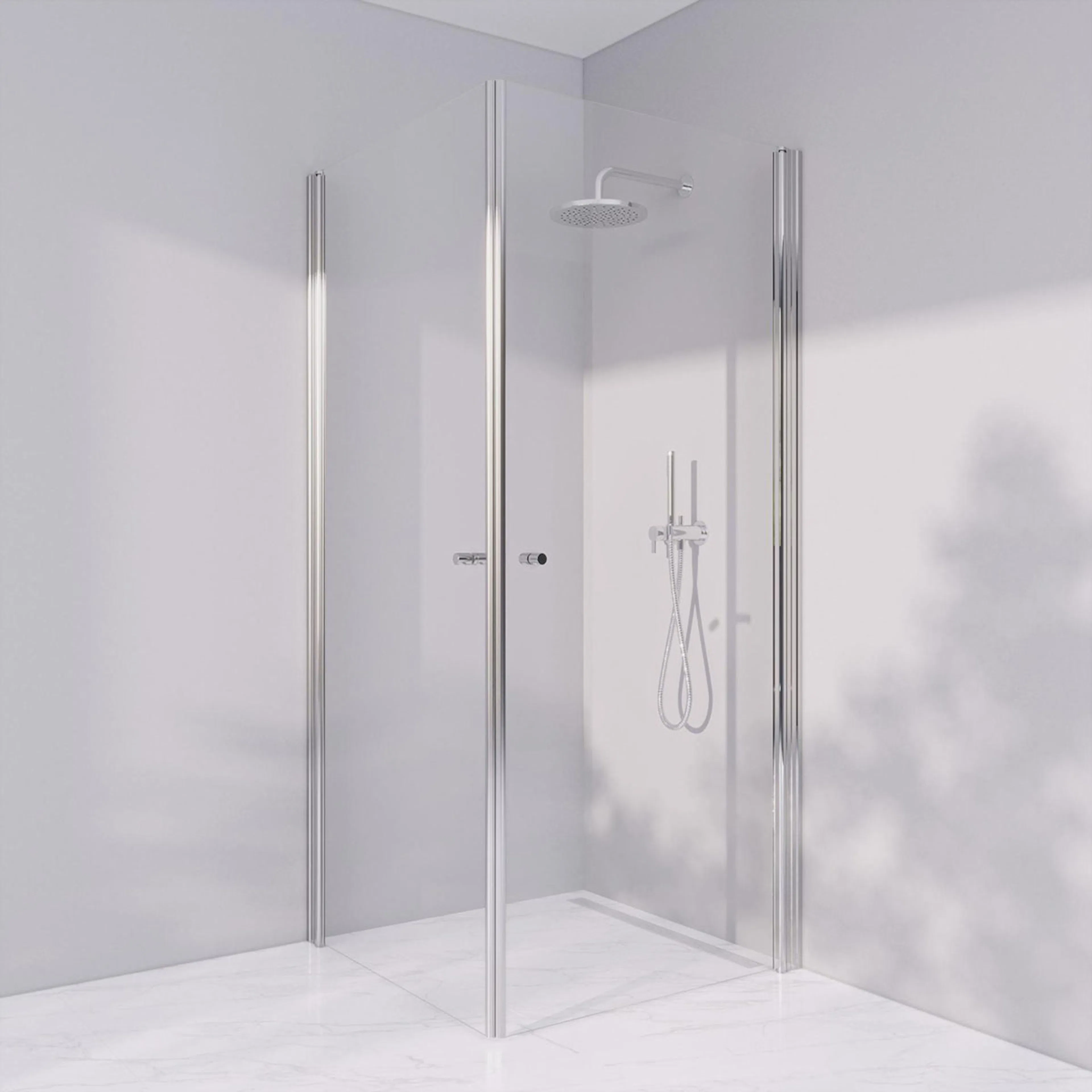 Invitrea Prime PH22/90x90/Blankpolerad/Räfflad knopp/Klart g Storlek: 900x900 mm, Glastyp: Klarglas, Handtag: Blankpolerad Räfflad knopp, Profil: Blankpolerad