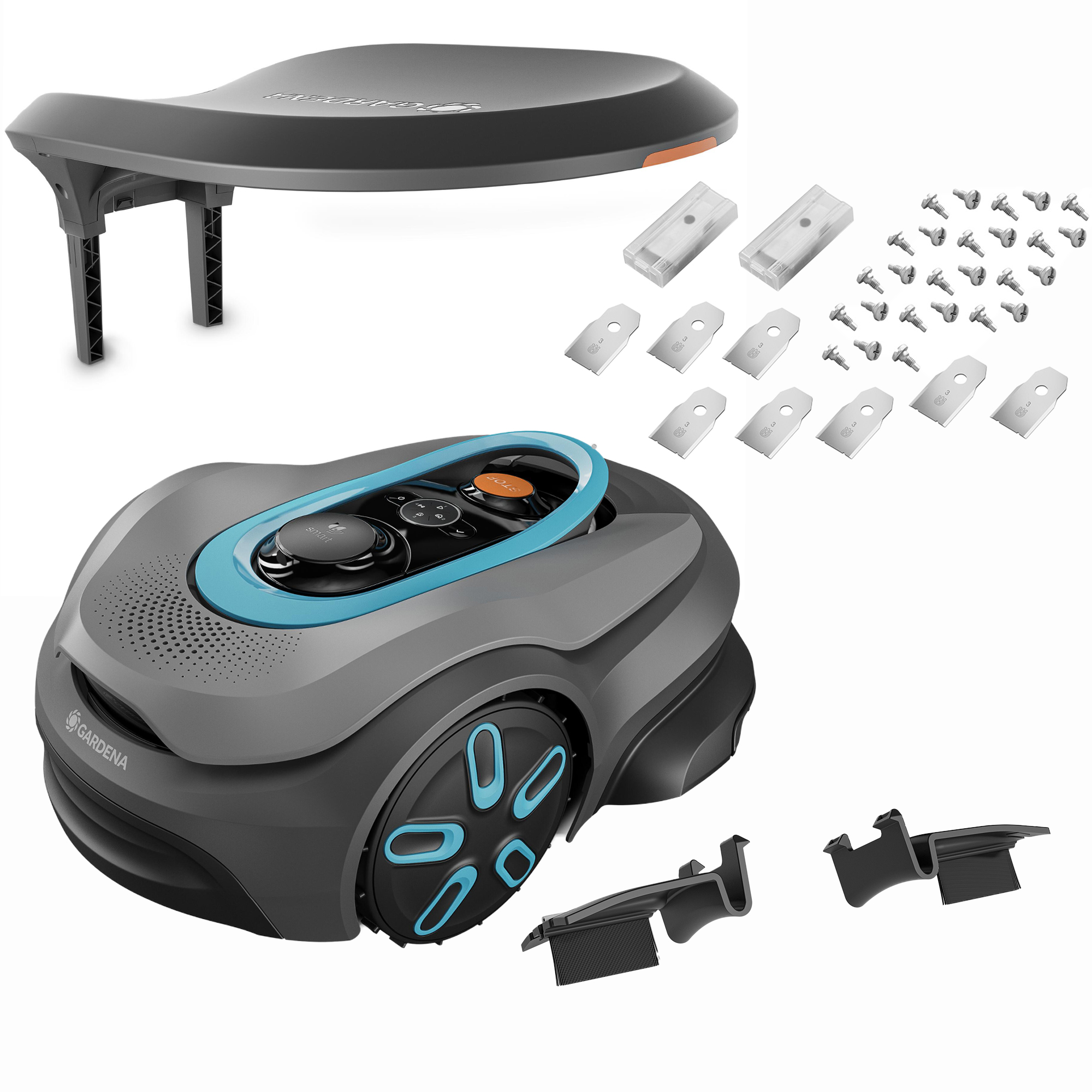 Robotgräsklippare Gardena Smart Sileno Sense 400 Utan Slinga Premiumpaket Med Robothus, Reservkniv & Borste