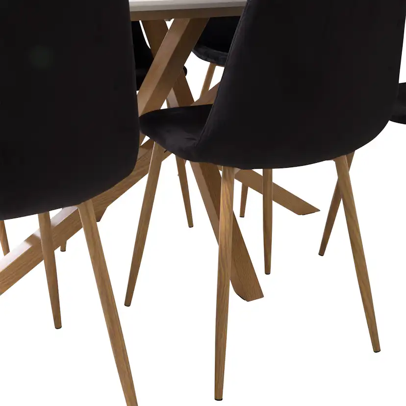 Piazza Table Oaklook/Whit 180+Polar Oaklookleg/Black Velvet6 Vit/Svart