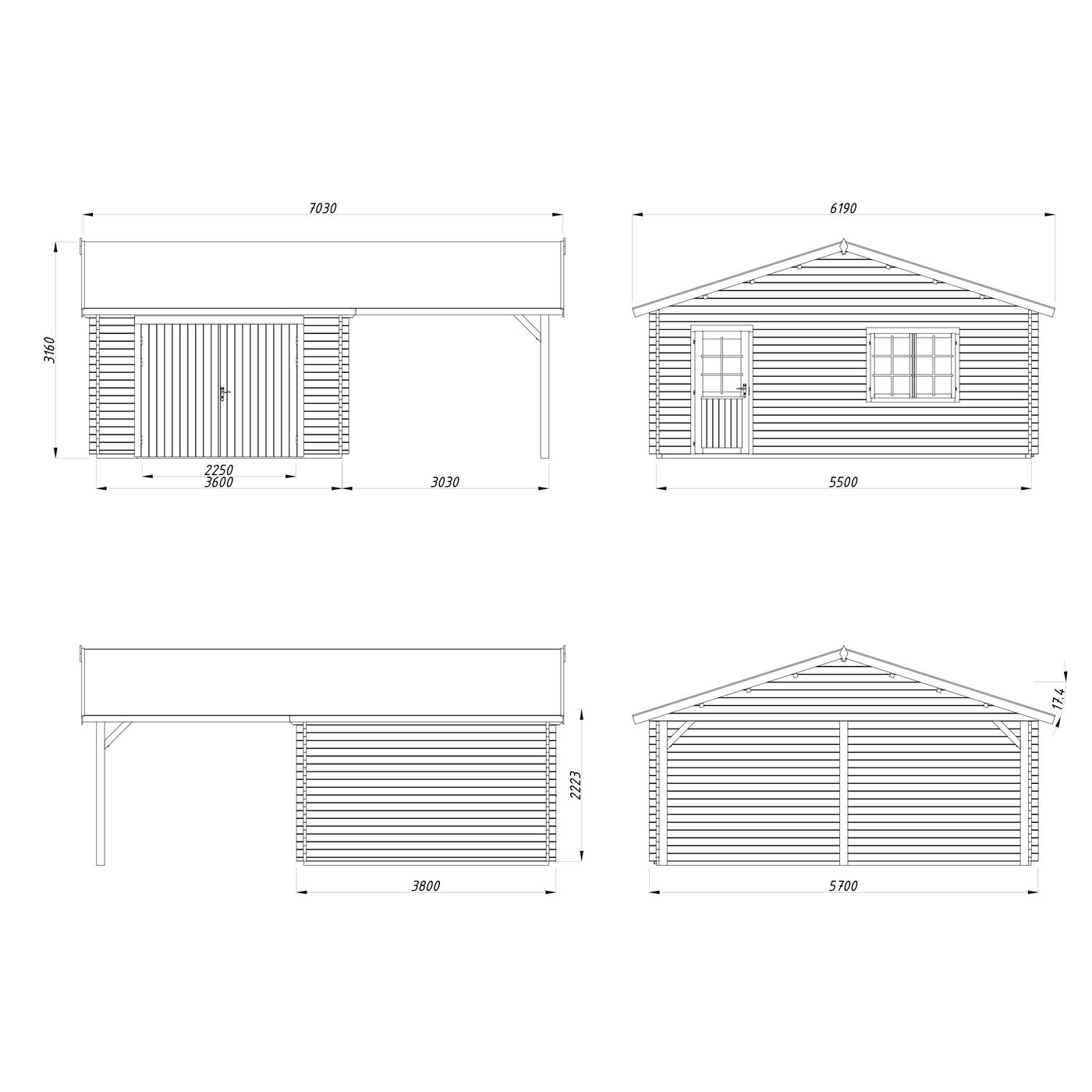 Roger 19,0+16,2 m2 with wooden gate WTDIP Impregnerad transparent